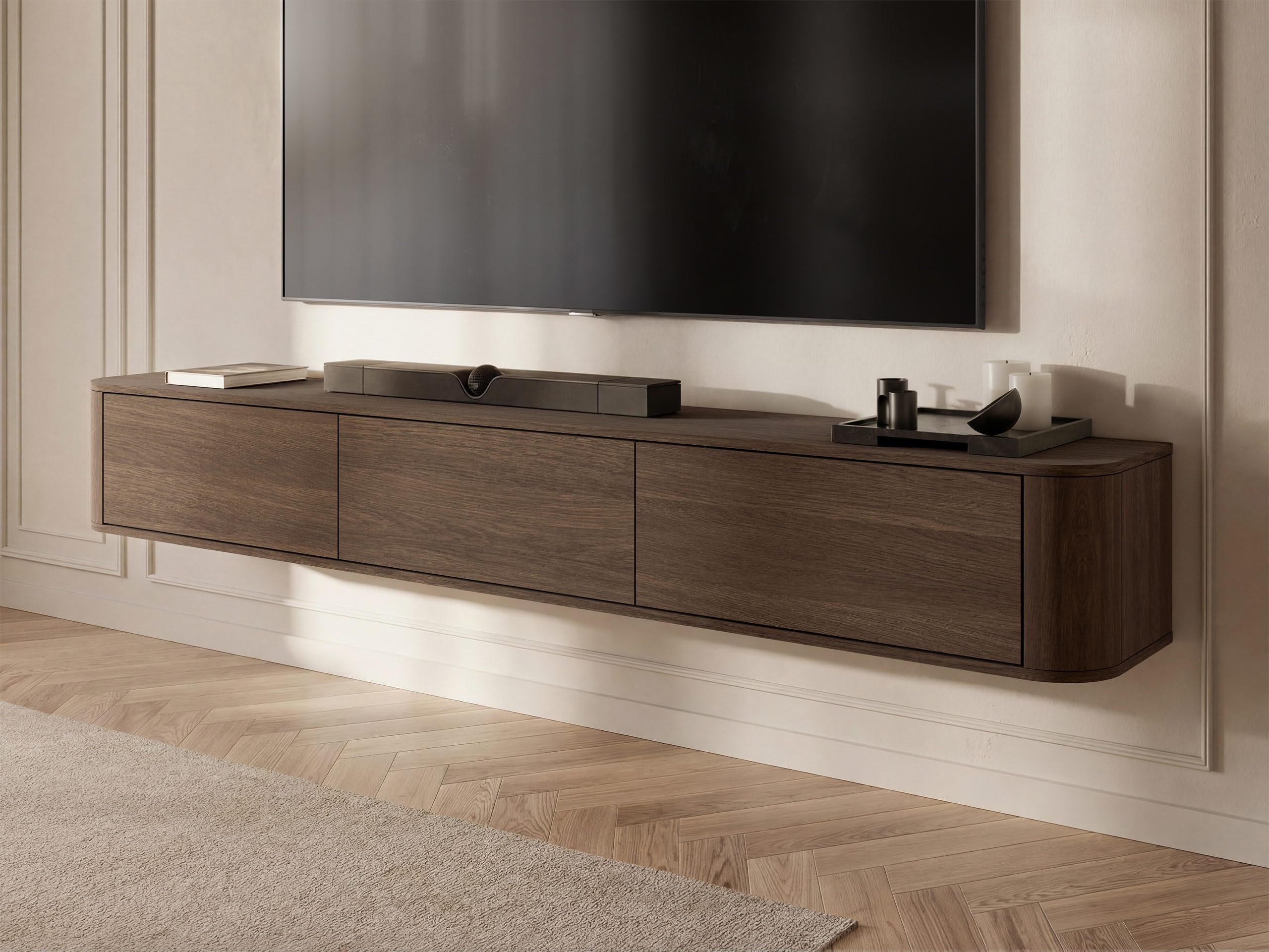 Mirjan24 TV Lowboard Hesofi, Griffloses Öffnungssystem, 3 Klappe/Tür, TV Board Sideboard, Unterschrank, Fernsehschrank, TV Tisch, Fernsehtisch (Eiche Dunin)