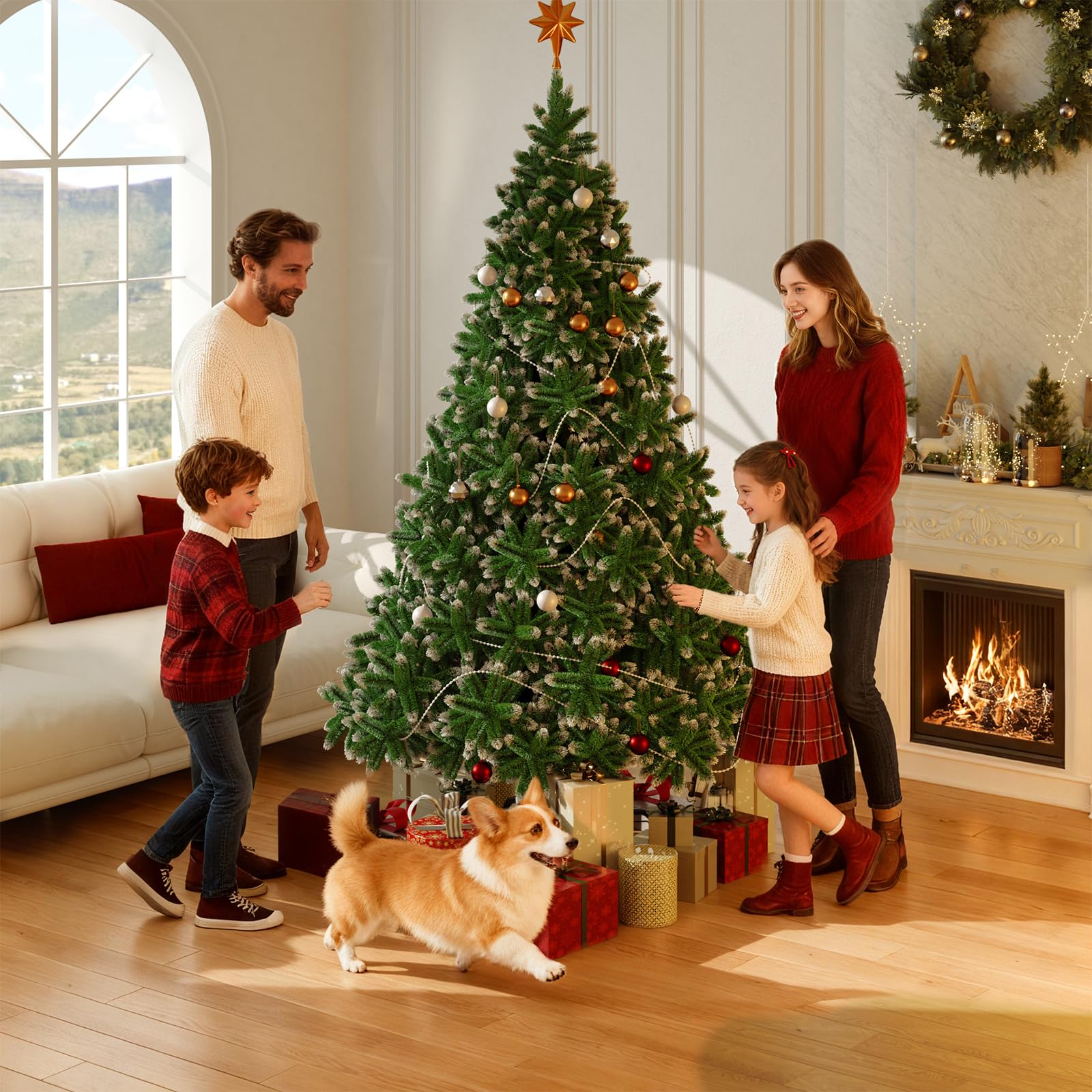 YOUDENOVA Künstlicher Weihnachtsbaum 210 cm | Premium Tannenbaum Künstlich mit Schnee - Naturgetreu | inkl. Faltbarer Metallständer