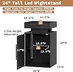 Turosur Table de chevet avec LED Lumière,Bedside Table avec étagères réglables, Portes magnétiques, Table d'extrémité moderne pour chambre à coucher(noir)