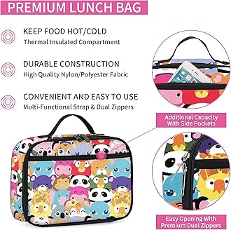 rickyh style Lunch Box with Padded Liner, Spacious Insulated Lunch Bag Durable Thermal Lunch Cooler Pack with Strap for Men Women Boys Girls Adults School Sports Beach Picnic Work Camp,2 Pocket