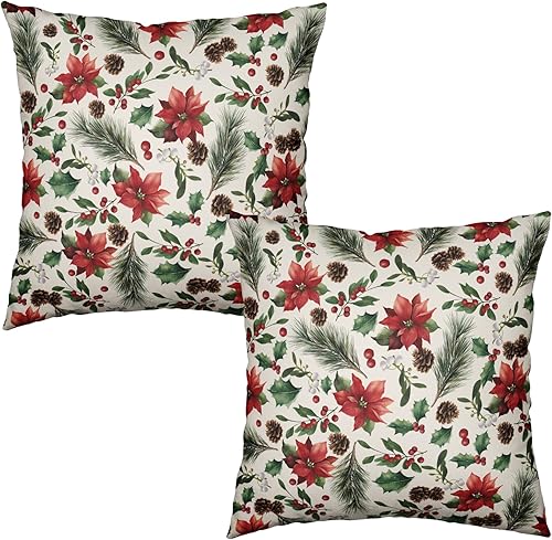 Miniatura 34 de Fundas de Almohada Decorativas de Invierno Navidad Renos Pino Pájaros Cardinales País de las Maravillas Bosque Funda de Almohada 18x18 Juego de 2