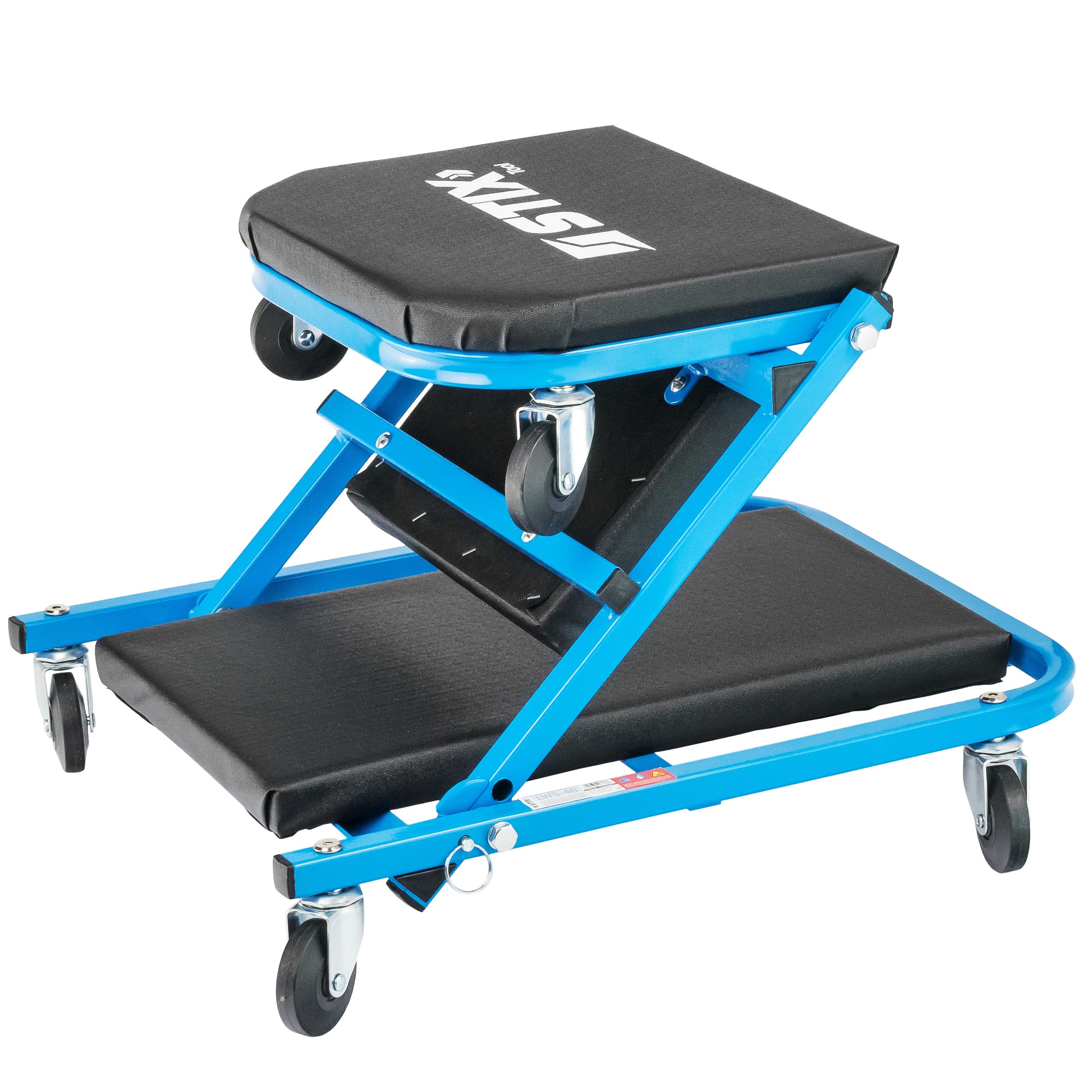 Stix Camilla y Taburete de Taller 2 en 1 LWS-40 Capacidad 150 kg Altura 12 cm Estructura de Acero con 6 Ruedas giratorias y Acolchado ergonómico
