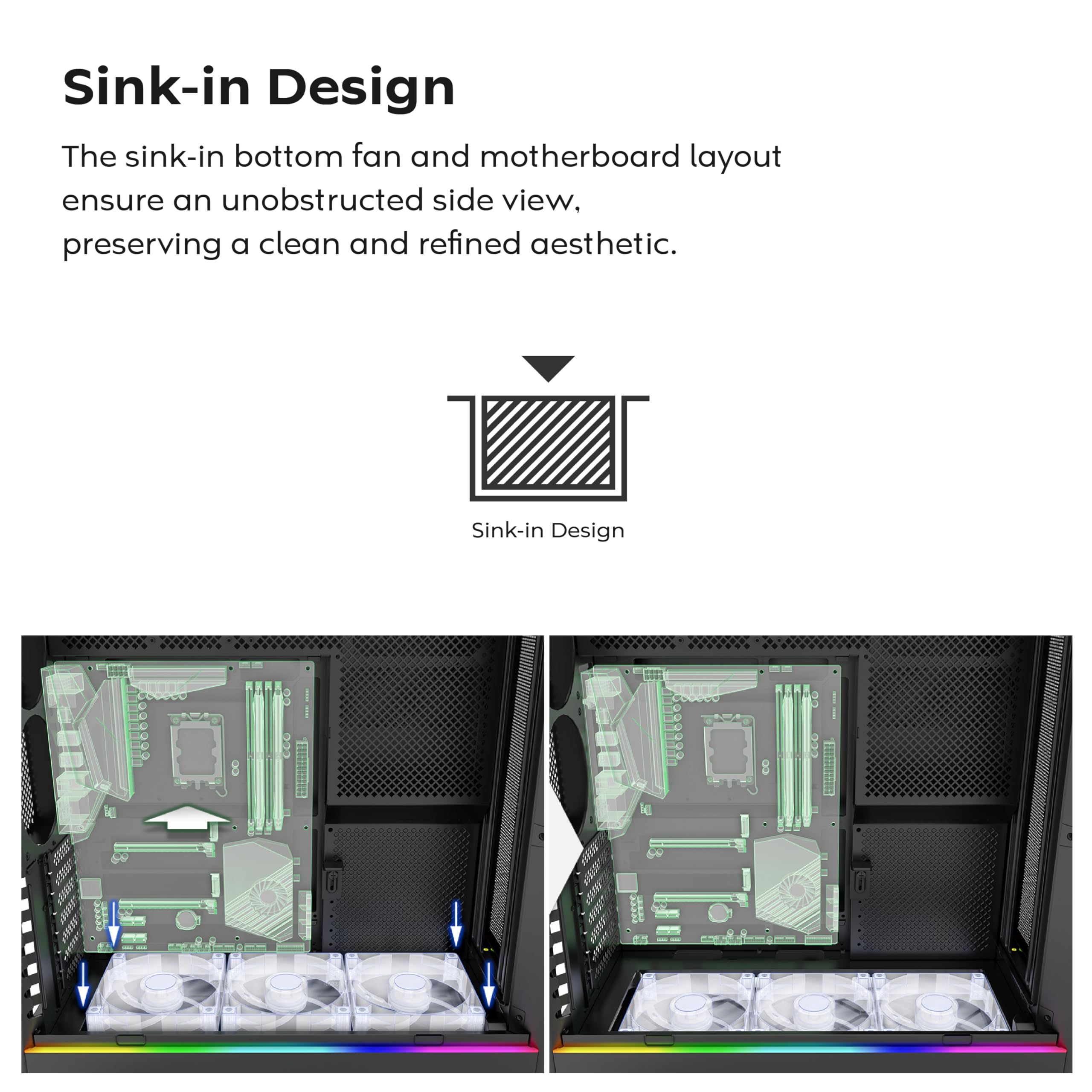 MONTECH HS01 Pro, ATX Mid-Tower PC Case, Gaming PC, High-Airflow, Reversible Layout, Mesh Front Panel, 5X ARGB PWM Fan Pre-Installed, Sink-in Design, Toolless Panels, White