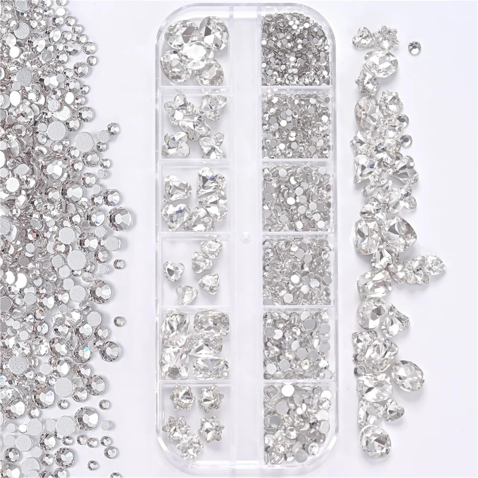 Kit di 8 strass in vetro trasparente con 12 griglie 3D per nail art, strass misti rotondi e a forma speciale, decorazione fai da te per manicure (rosa)