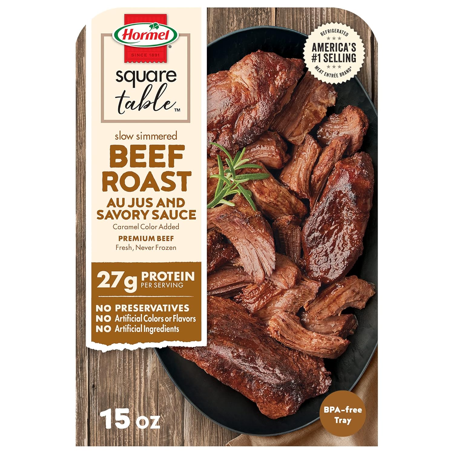 Hormel Square Table Slow Simmered Beef Roast Au Jus & Savory Sauce, 15 oz Refrigerated Entree - Ready in 5 Minutes