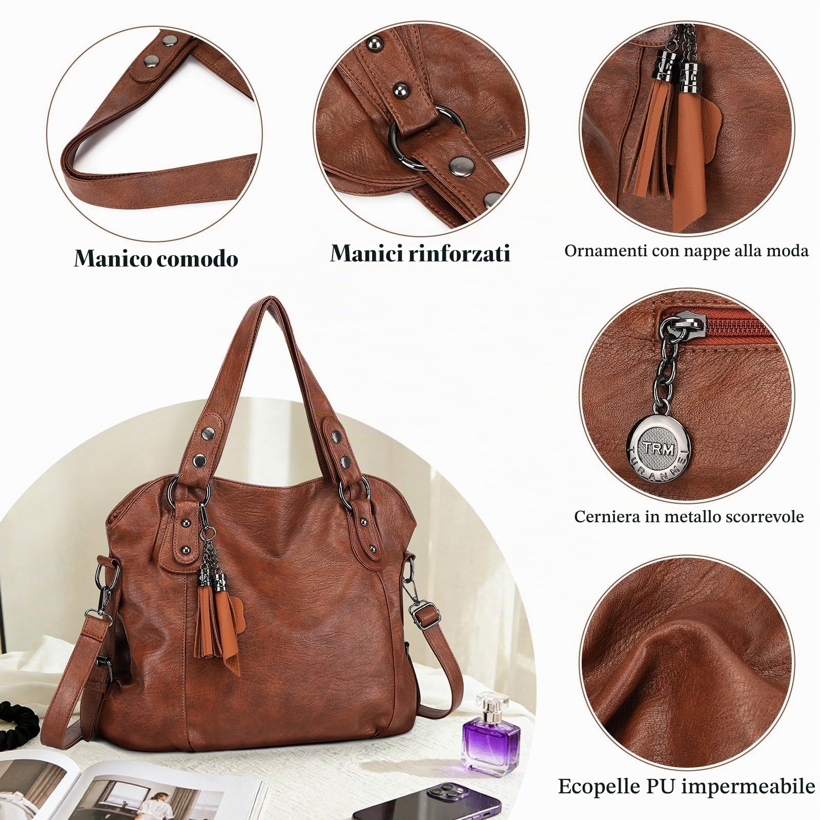 VINBAGGE Borsa Tote da Donna Borse a Tracolla Spalla Grande Elegante Borsa Shopper Borsetta Bauletto Spalla Multitasche per scuola, lavoro, shopping, viaggi, uso quotidiano