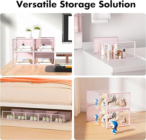 Miniatura 6 de Caja de almacenamiento de zapatos, paquete de 15 organizadores apilables de plástico transparente para armario, contenedores de zapatos de diseño