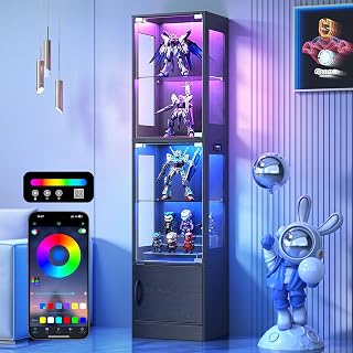 Display Cabinet with Glass Doors RGB Lighting & Bottom Storage
