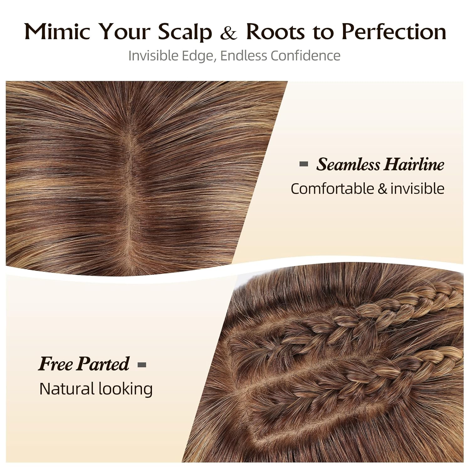 9"×9" Human Hair Toppers with Bangs 16 inches for Women,100% Remy Human Hair with Multiple Non-slip Clips and Large-area Base,150% Density Top Hairpieces for Women (Ombre Mixed Gold)
