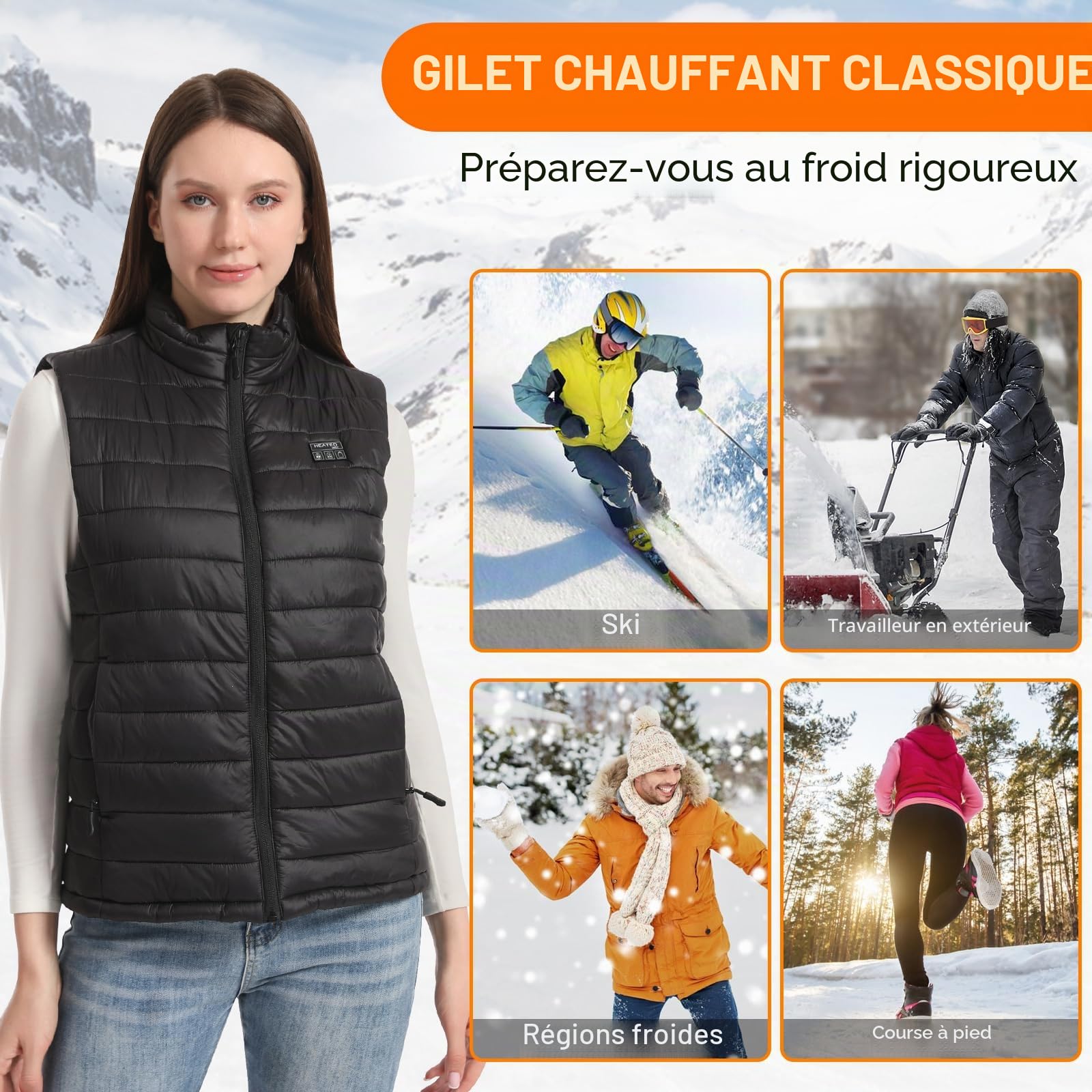 Amiable Gilet Chauffant Femme,Veste Chauffante avec 10000mAh Batterie Incluse,Gilet Chauffant Electrique avec 15 Zones,pour Moto Pêche Ski Activités de Plein Air