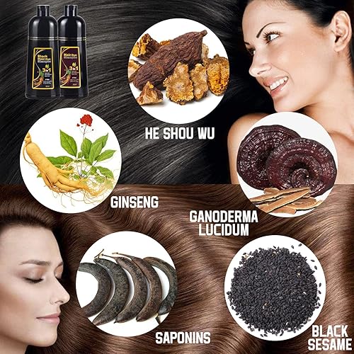 Miniatura 2 de Champú de tinte instantáneo natural de 16.9 fl oz, color negro herbario natural, champú de color 3 en 1 que hidrata y suaviza el cabello, teñido