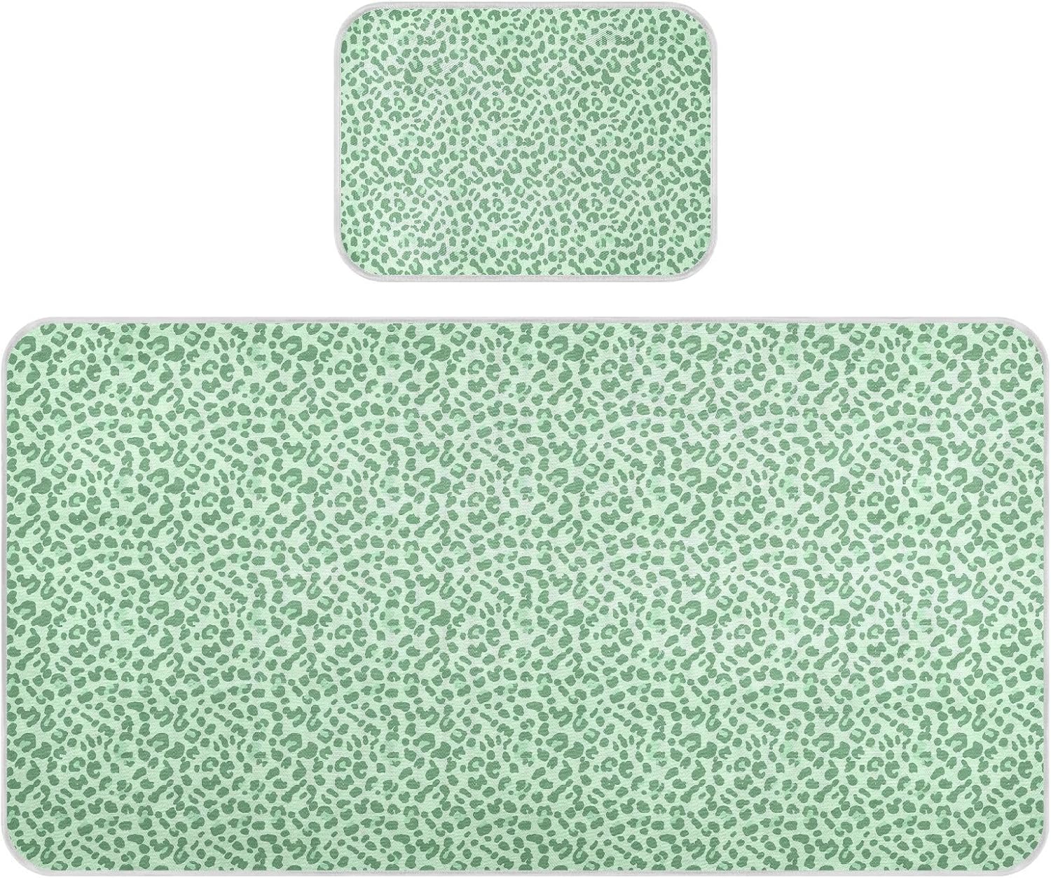 Baby Cooling Mat Green Leopard Print Ice Silk Breathable Mesh Summer Crib Mattress Pad with Pillowcase, Soft Cooling Sleeping Surface for Infant & Toddler, 52"x28"