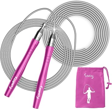 Jump Rope, High Speed Weighted Jump Rope - Premium Quality Tangle-Free - Self-Locking Screw-Free Design - Jump Ropes for Fitness - Skipping Rope for Workout Fitness, Crossfit & Home Exercises Pink