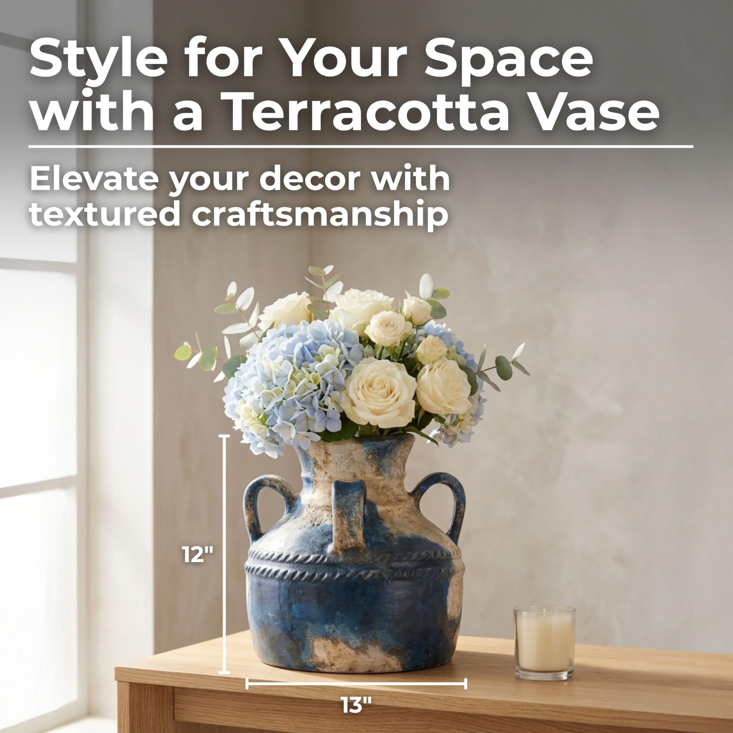 Sagebrook Home Elegante Terrakotta-Vase mit 3 Griffen für stilvolle Häuser