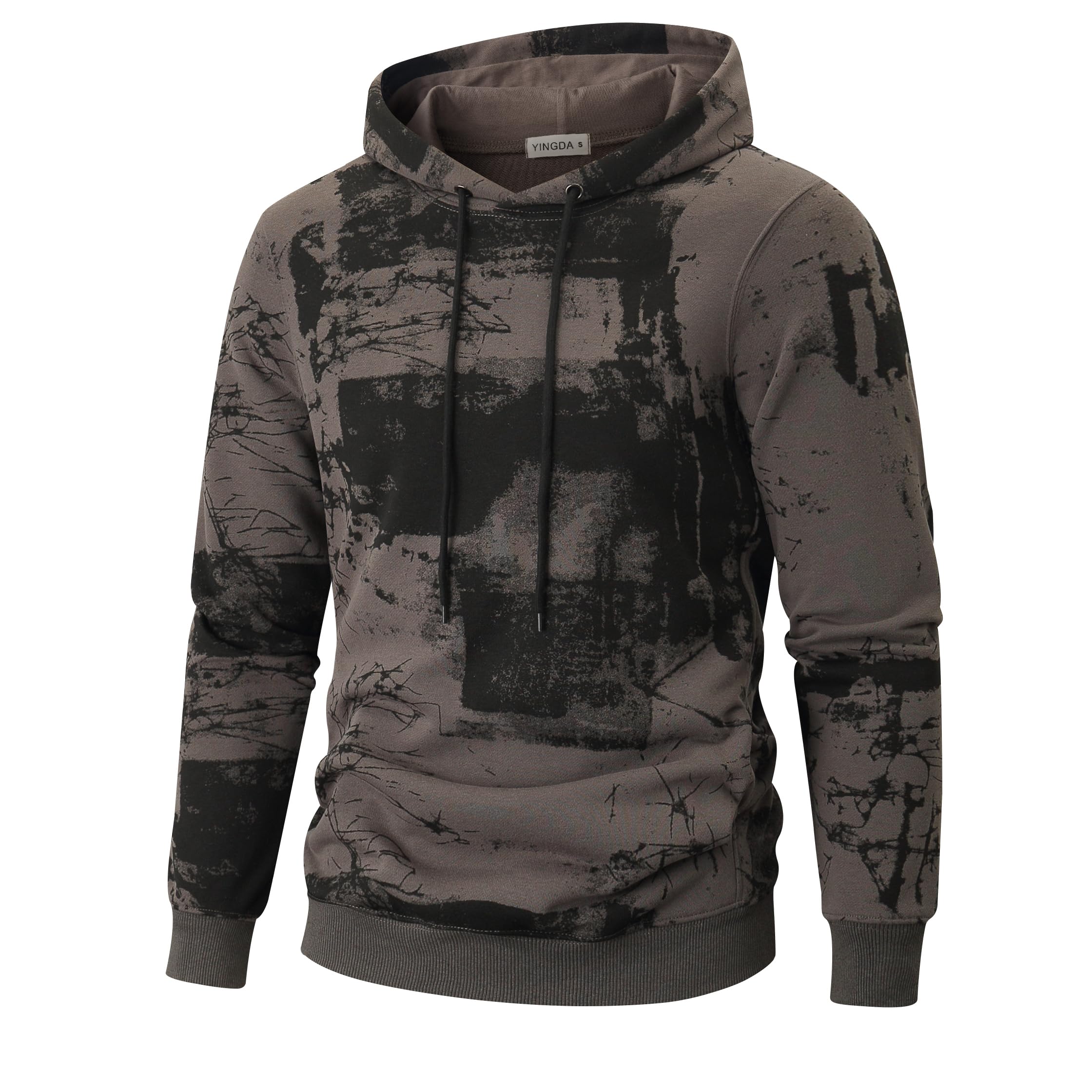 YINGDA Langärmel Herren Mode Sweater versteckte Tasche gedruckt Hoodie（WY DGZ Grau XXL