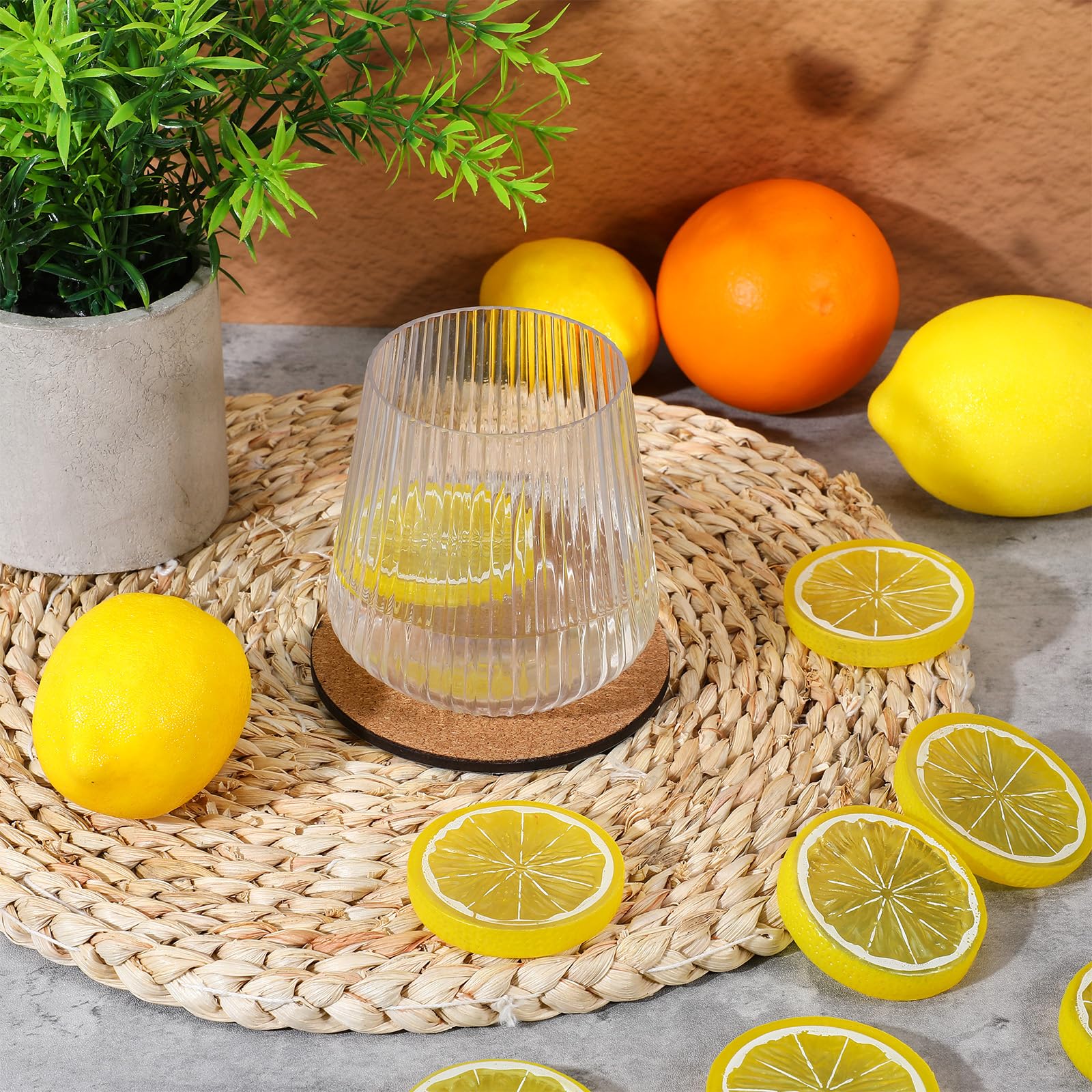 20 rodajas de limón artificiales, decoración de simulación de limón, rodajas de limón de plástico decorativas para bodas, fotografía, exhibición de fiesta de verano
