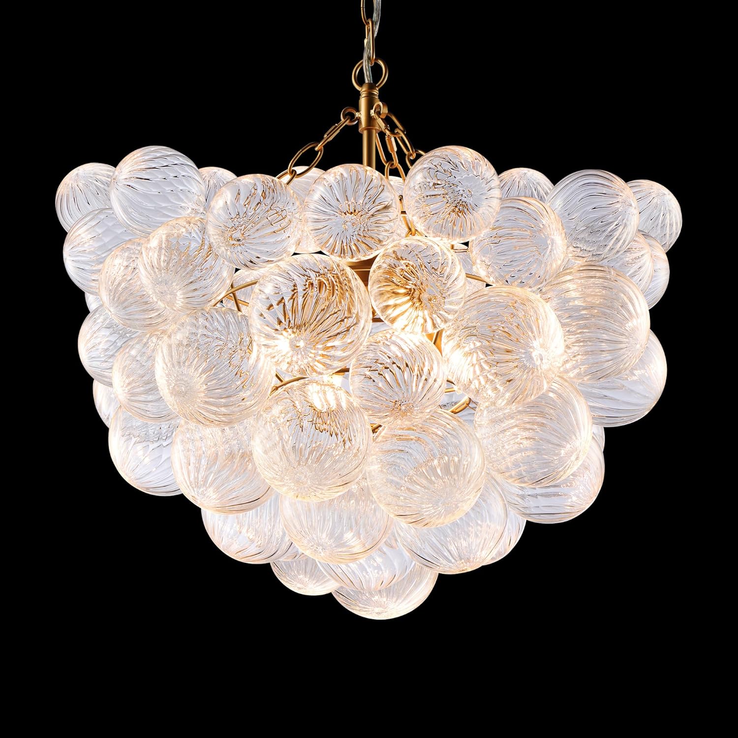 Nordic Bubble Ball Swirled Glass Chandelier, Dia 24 inch Gild Gold and Clear Blown Glass Small Pendant Light Fixture for Bedroom Study Restaurant
