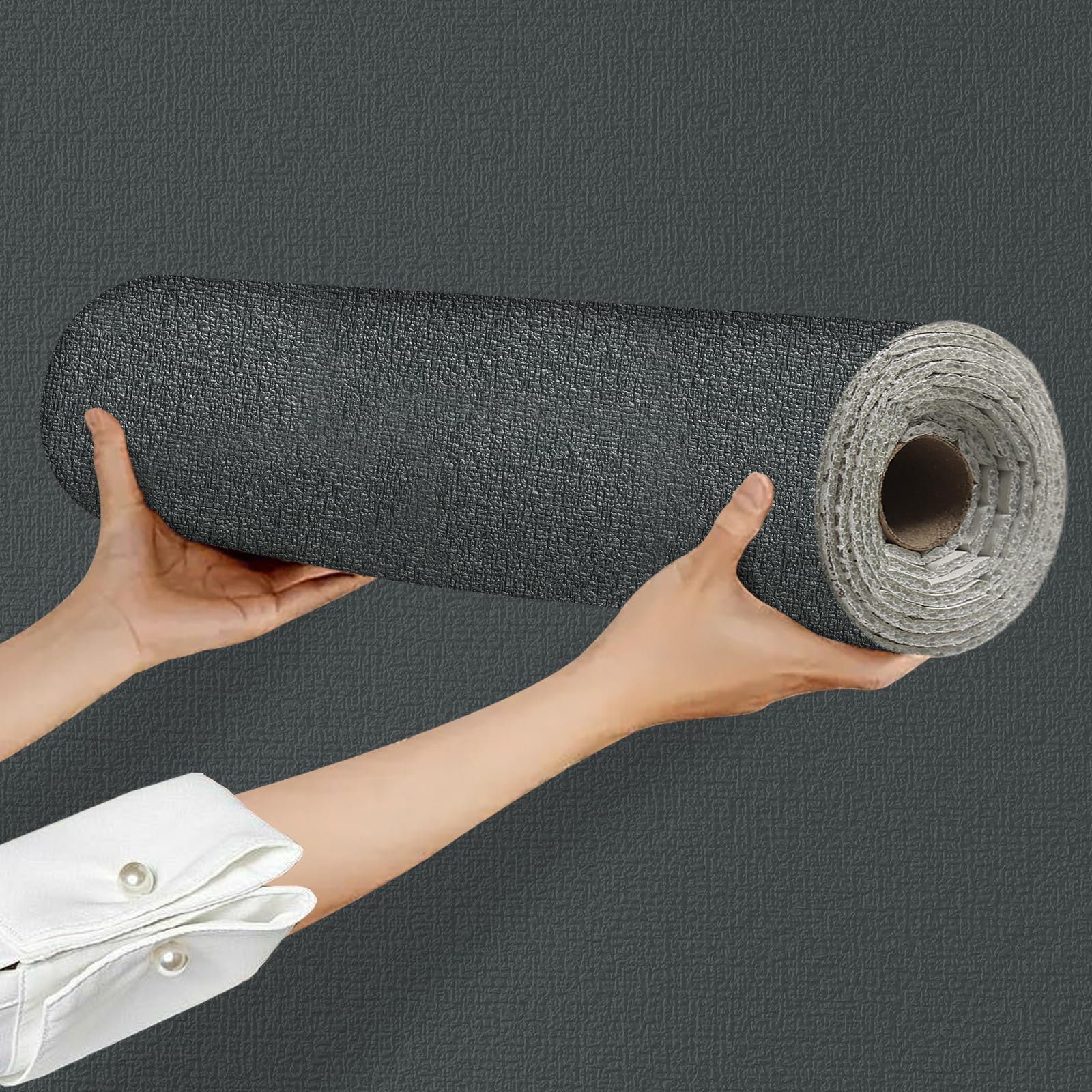 Takezuaa 3 Roll Self Adhesive Thermal Wallpaper Dark Grey Textured 3mm Thick Peel and Stick Wallpaper Insulating Wall Covering Roll for Living Room Ceiling Bedroom, 280x50CM