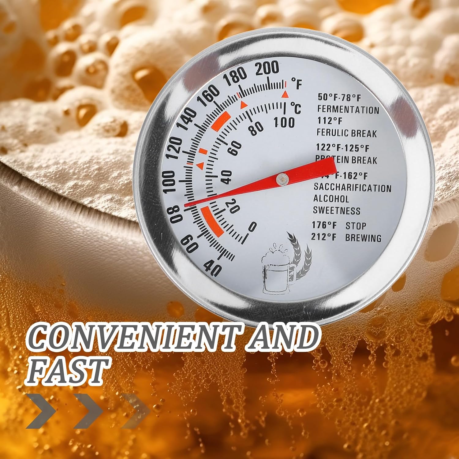 VALICLUD 304 Stainless Steel Detachable Beverage Thermometer Probe, Instant Read Metal Liquid Thermometer for Cooking, Brewing, and Food Temperature Measurement, 0~100°c/40~200°f,