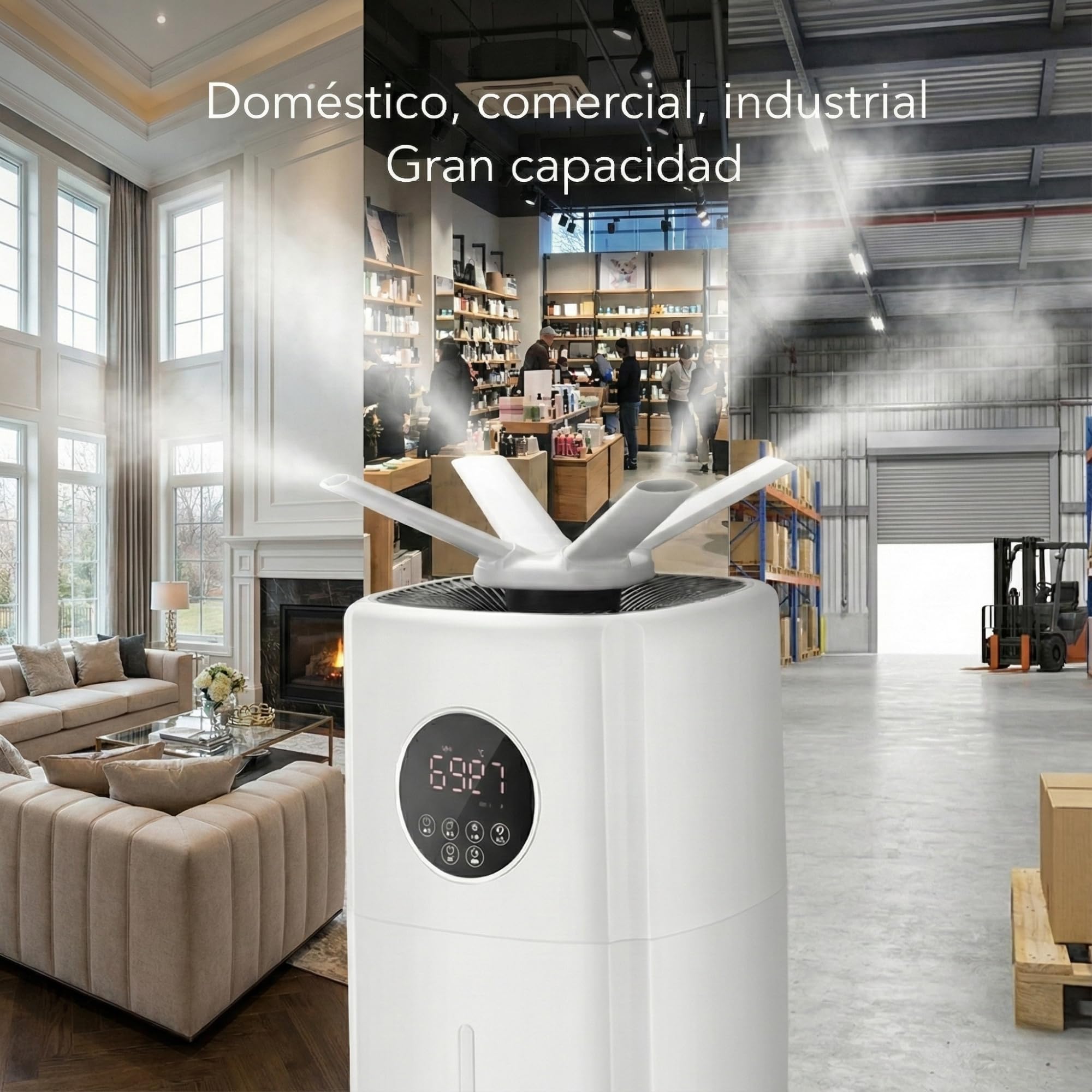 LUMS Humidificador industrial 21L 1000 ft² ultrasónico niebla fría doble boquilla 360° control de humedad