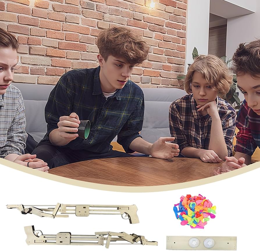 Jeu De Société Headshot Woodbots - 2 Poupées En Bois Et 100 Ballons, Jeu D'adresse Et De Stratégie Pour Adultes