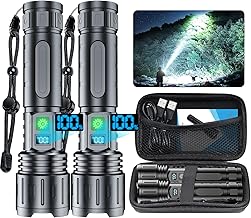 Tactical Rechargeable Flashlights 2000 High Lumens - 20H Runtime, Long Beam Super Bright LED Pocket Flash light IPX5 Waterproof for Camping, 5 Modes, Zoomable, Compact Flashlight for Camping, 2pcs