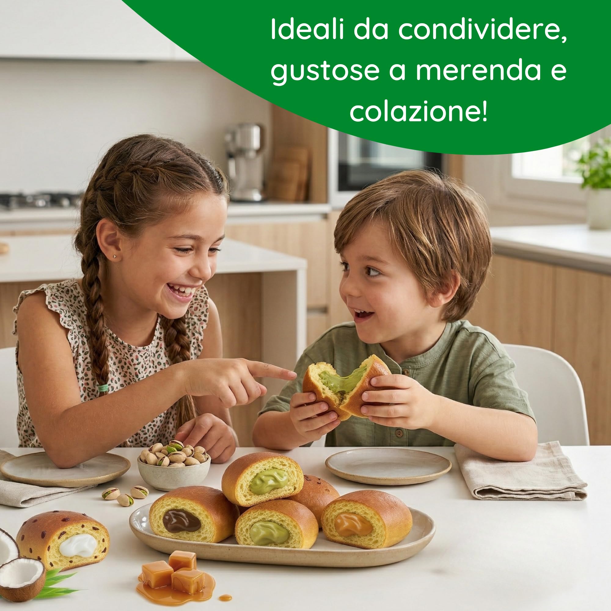 Brioche Vegane 2 Gusti con Crema al Pistacchio e Caramello Salato, Senza Lattosio, Latte e Uova, Merendine Artigianali Plant Based con Lievito Madre, 45gr x 24pz. (6 Confezioni) - Vegan With Love
