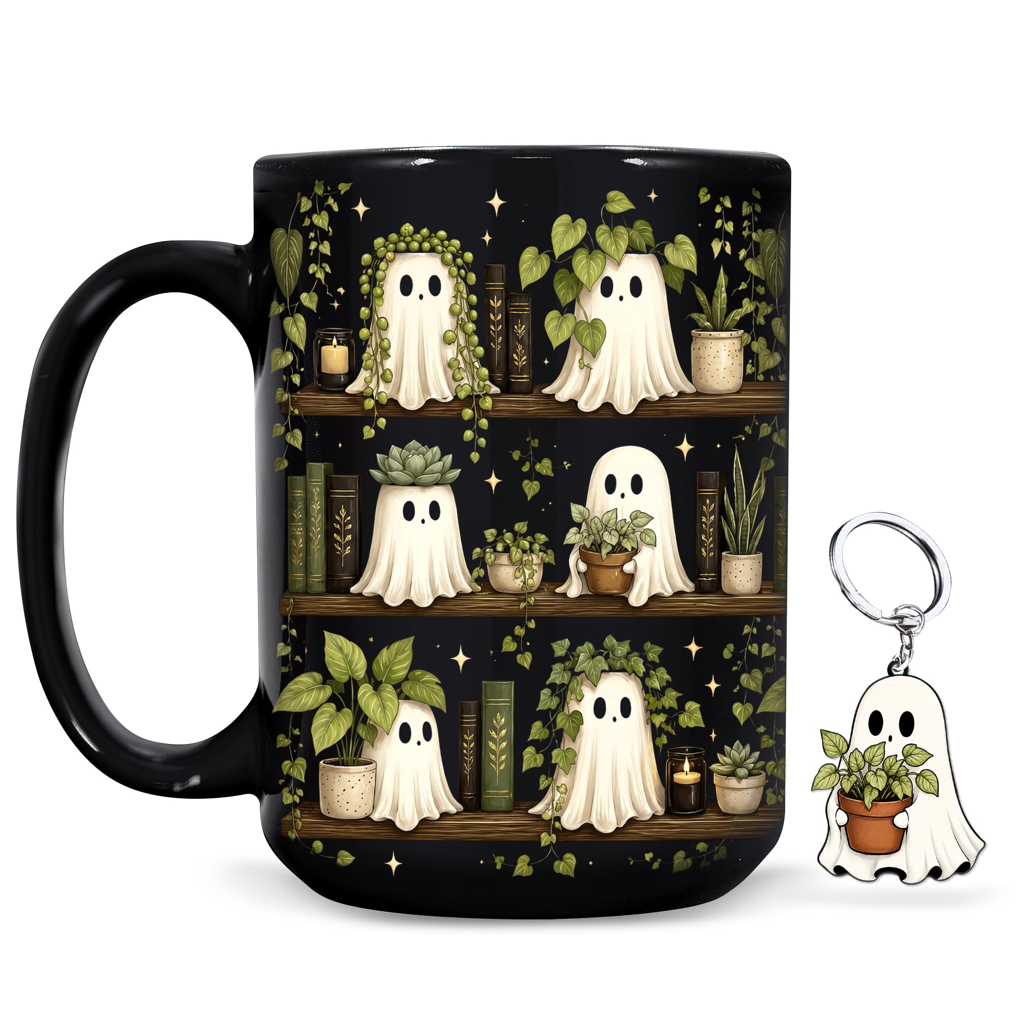 Hyturtle Cute Ghost Plant Mug 15 Oz And Keychain Book Lover Gifts | Book Gifts For Women…