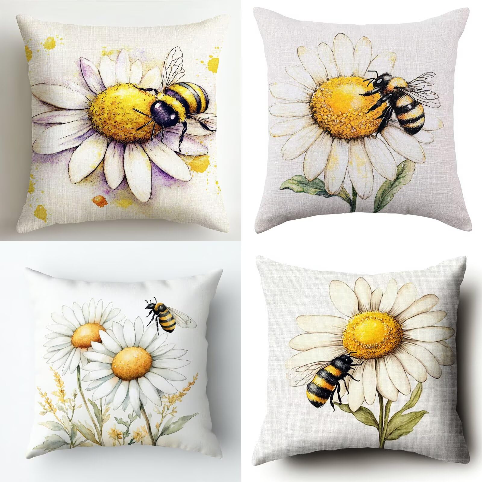 Cuscini per Divano 65x65cm 4 Pack Federe Cuscini Divano Moderni Cotone in Lino con Cerniera Nascosta Casa Soggiorno Camera da Letto Decorativo per Quadrate Cuscino 4 Pcs Confezioni Miele L-1824