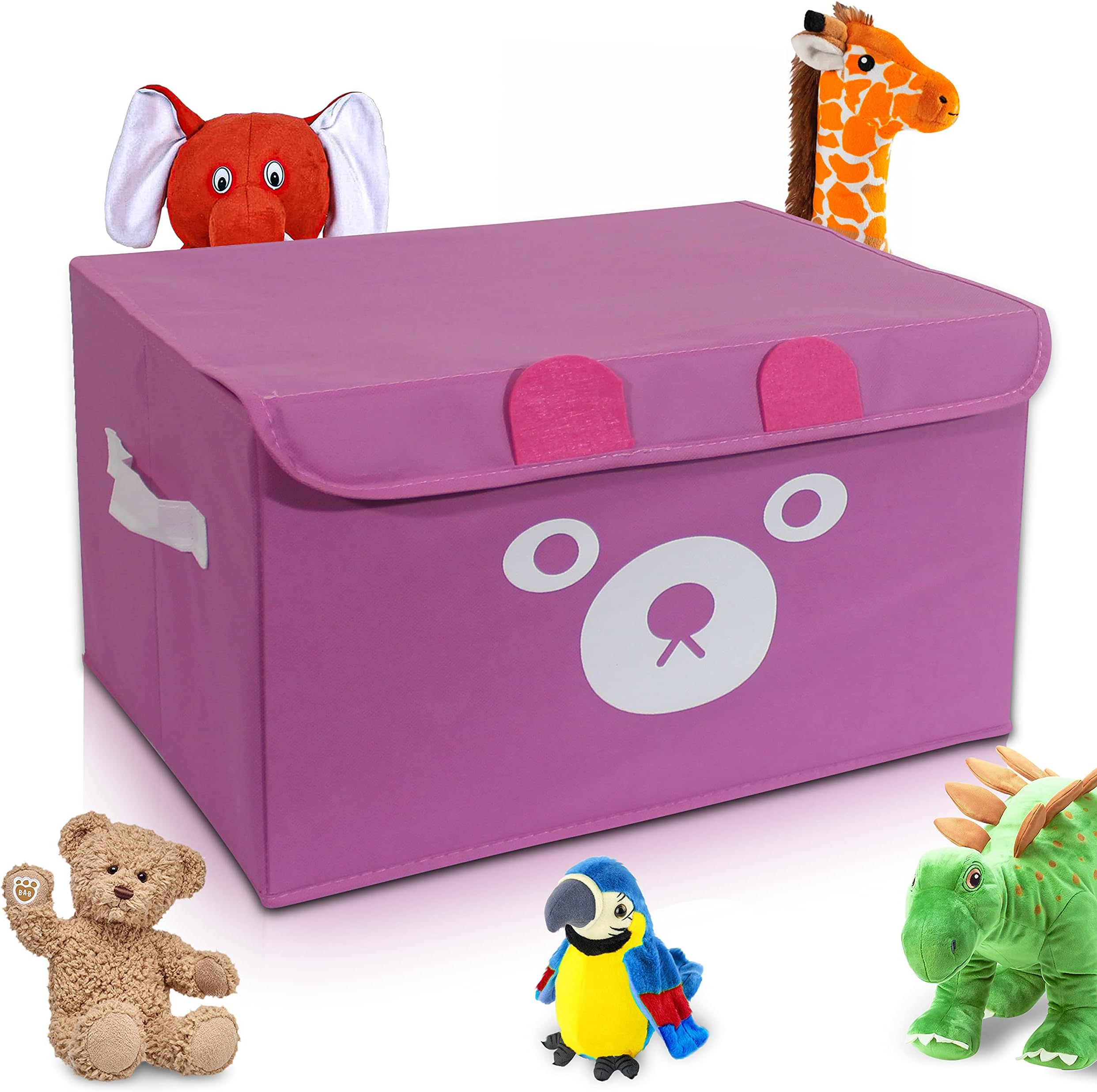 Bear Toy Storage Box for Boys and Girls - "16x12x10" Toy Chest Organizer for Kids - | Collapsible | Handles | Flip-Top Lids | - Fabric Foldable Bin for Playroom - Nursery Room Organization