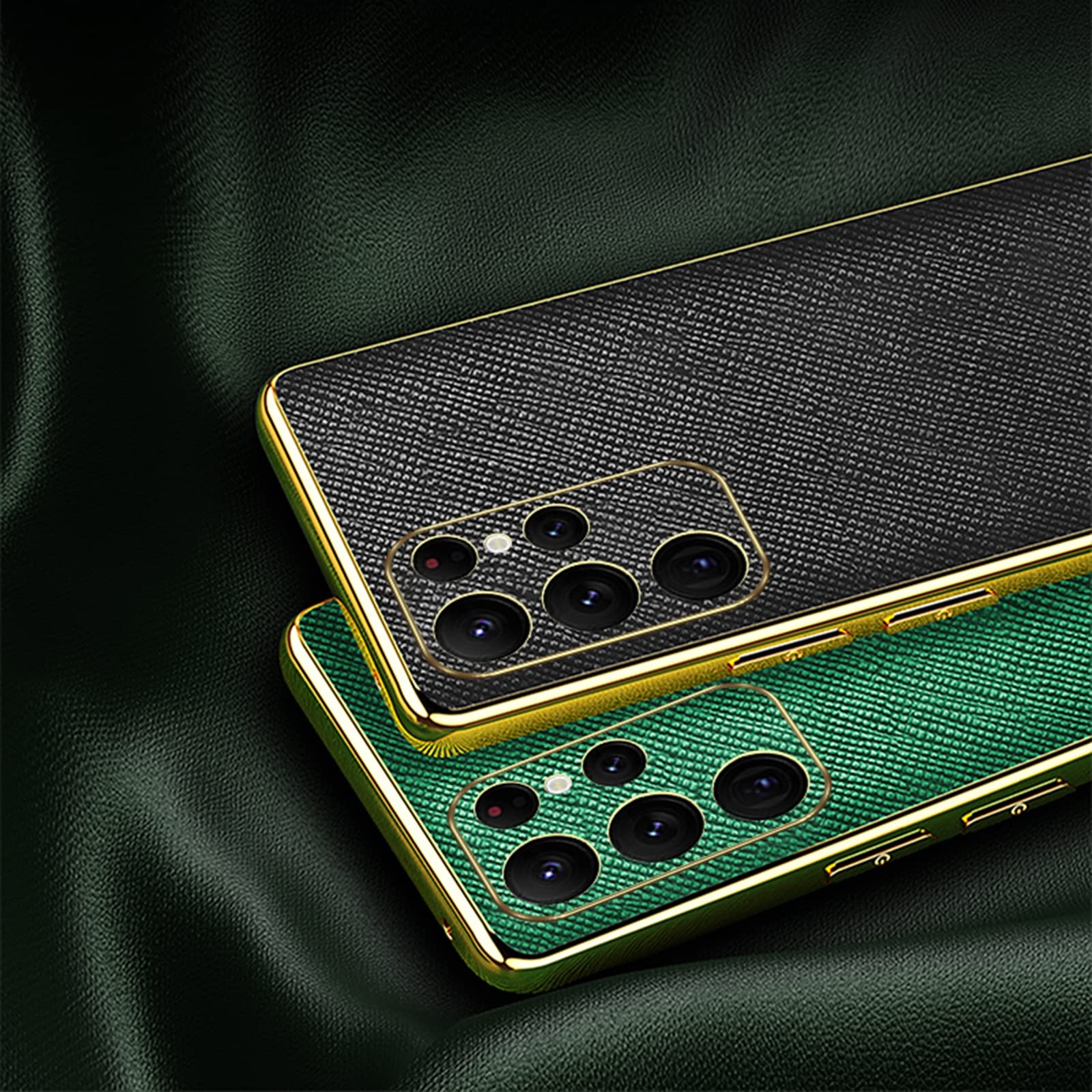 Funda para Samsung Galaxy S22/S22 Plus/S22 Ultra, Funda de Cuero Genuino con Protección de la Cámara, Cáscara Ligera y Fina Galvanizada Todo Incluido,Negro,S22 6.1"