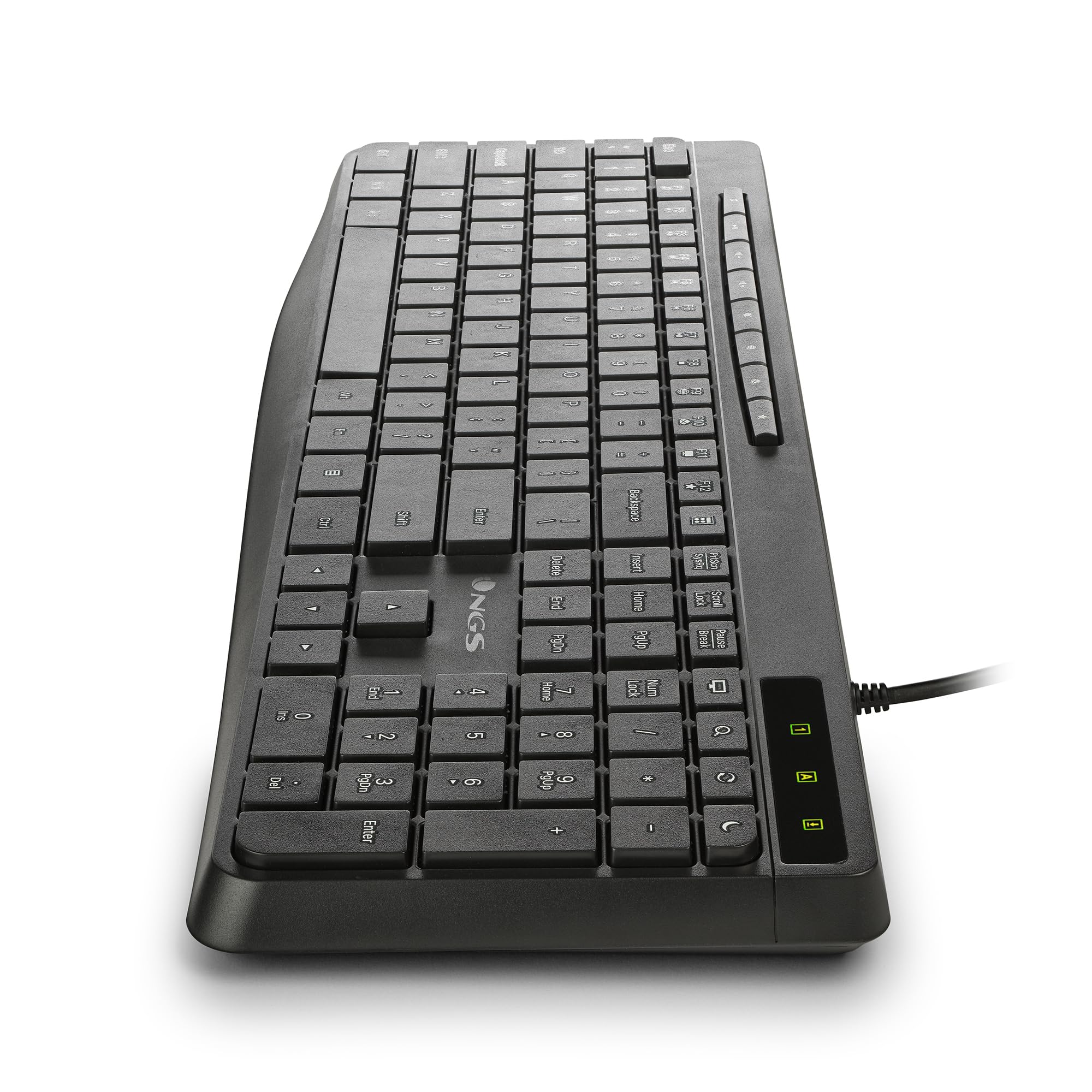 NGS Spectra French - Tastiera Multimediale Ultra Slim con Connessione USB-A, Tasti Silenziosi, 8 + 12 Tasti Multimediali, Resistente agli Schizzi, Fino a 10 Milioni di Battute, Design Ergonomico
