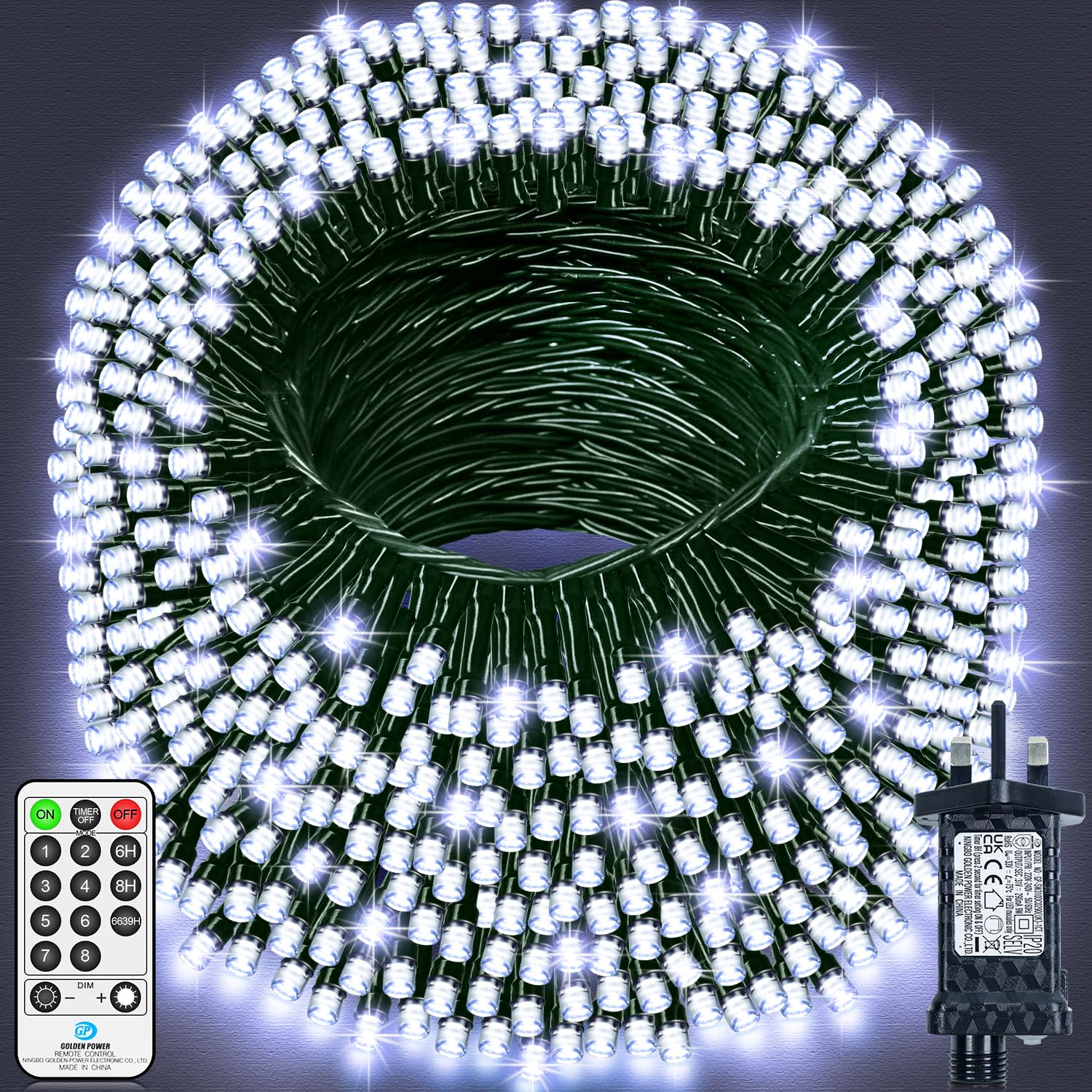 120M 1000 LED Outdoor Fairy Lights Green Wire String Lights Plug in Extra Long Christmas Lights Waterproof with Remote Timer 8 Modes for Outside Garden Patio Yard Party House Decorations-Cool White