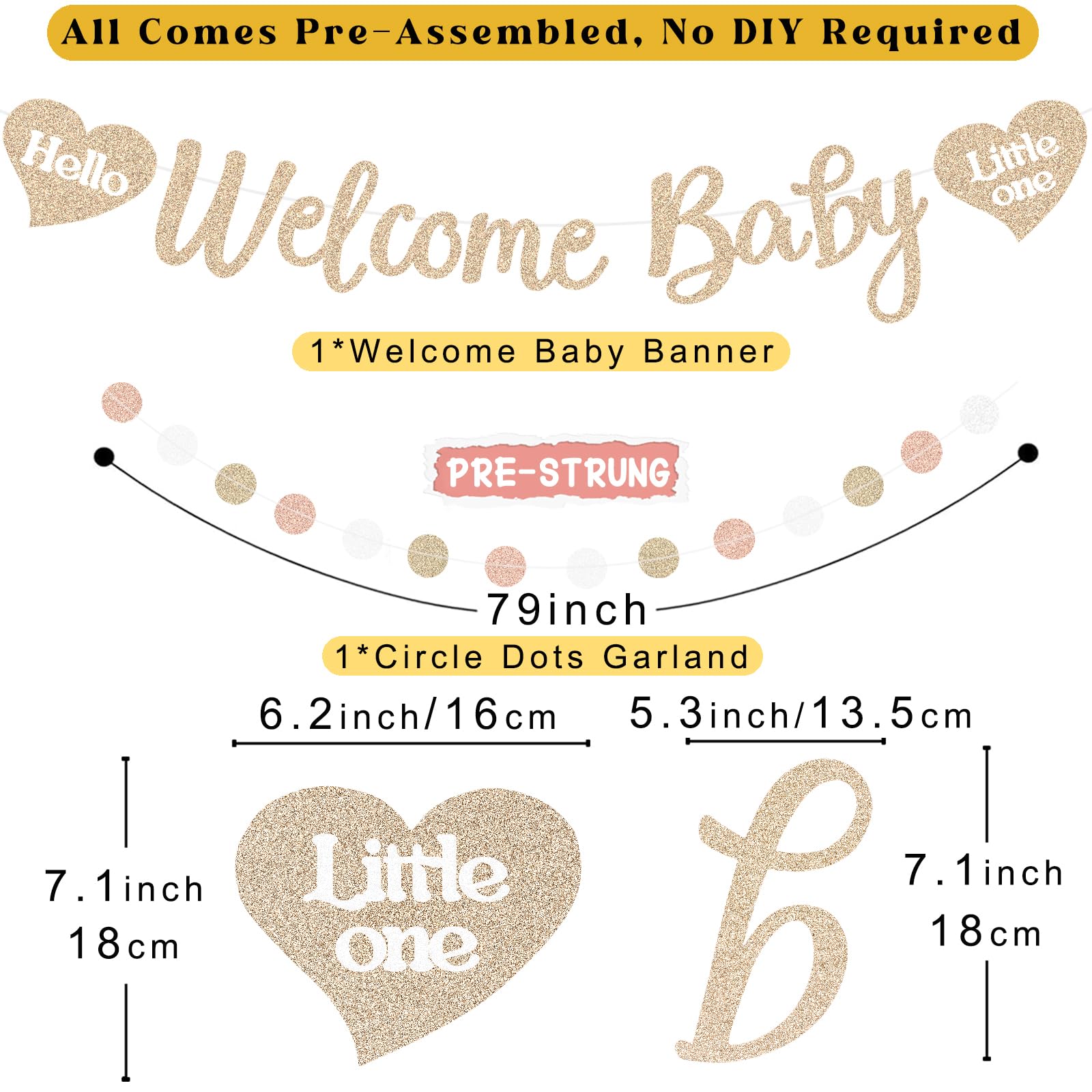 Boho Baby Shower Decorations for Girl, Pre-Strung Welcome Baby Banner with Honeycomb Balls, Paper Flowers, Lanterns, Fans, Hanging Swirls, Circle Dots Garland for Girl Baby Shower Decorations 24pcs