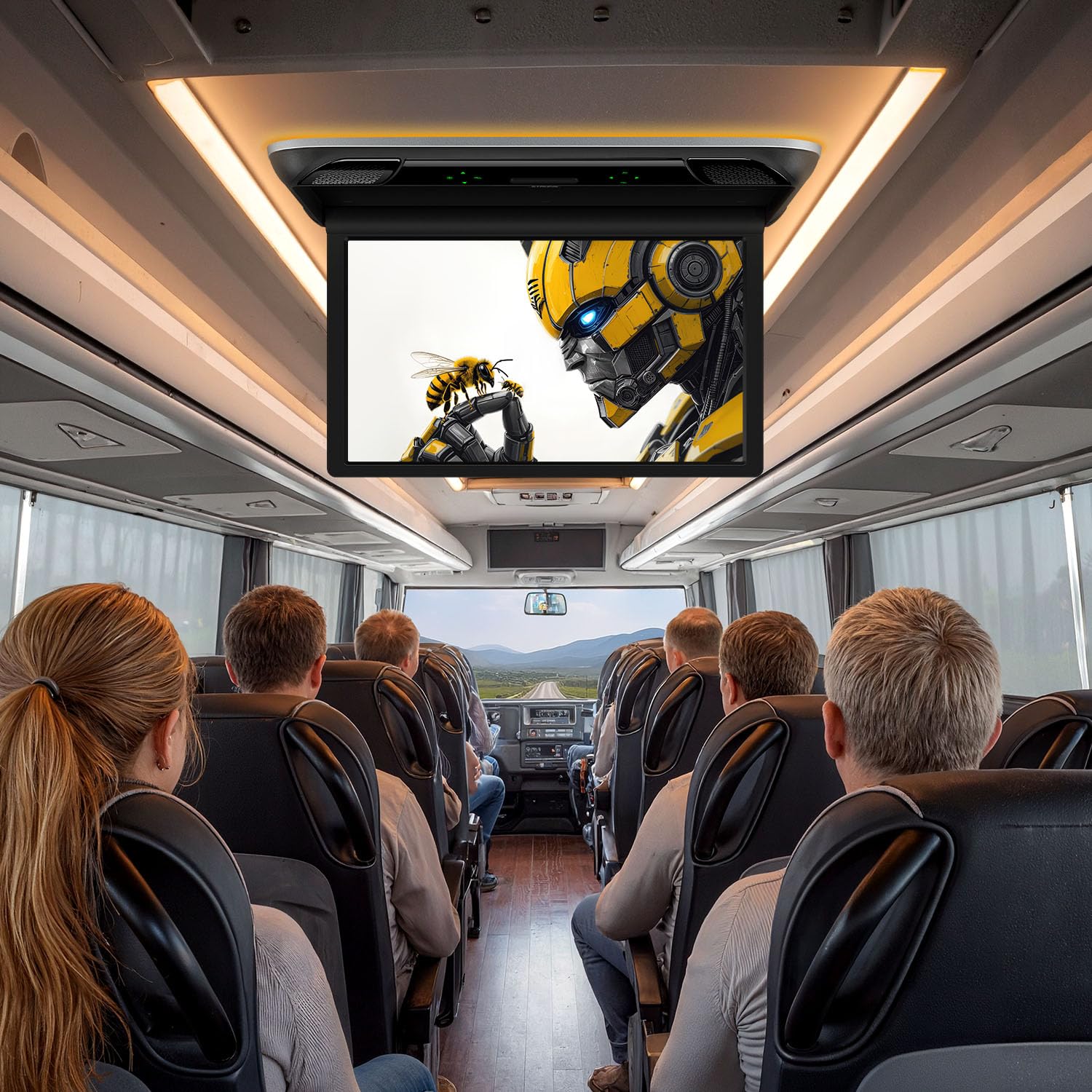 XTRONS 21,5-Zoll-IPS-FHD-Bildschirm an der Decke montierter Monitor mit Stereolautsprechern Multimedia-Eingang integrierter HDMI-Eingang USB SD Dual-AV-Eingang Auto-TV für Reisebusse Busse Wohnmobile