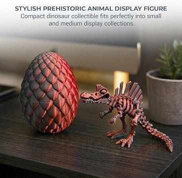3D Printed Spinosaurus Skeleton Figure – Flexible Articulated Dinosaur Toy with Movable Joints – Poseable Prehistoric Model with Egg, Collectible Desk Decor Display for Kids & Adults - RedBlack
