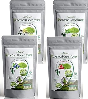 Matcha Green Tea Powder Set of 4 Vanilla, Blueberry, Mint, Strawberry - ECO NAVA - Certified USDA Organic - GMO FREE - 100% Natural - Premium Grade Macha Powder for Making Cake, Smoothie, Latte & Baking 50g/2oz Bag