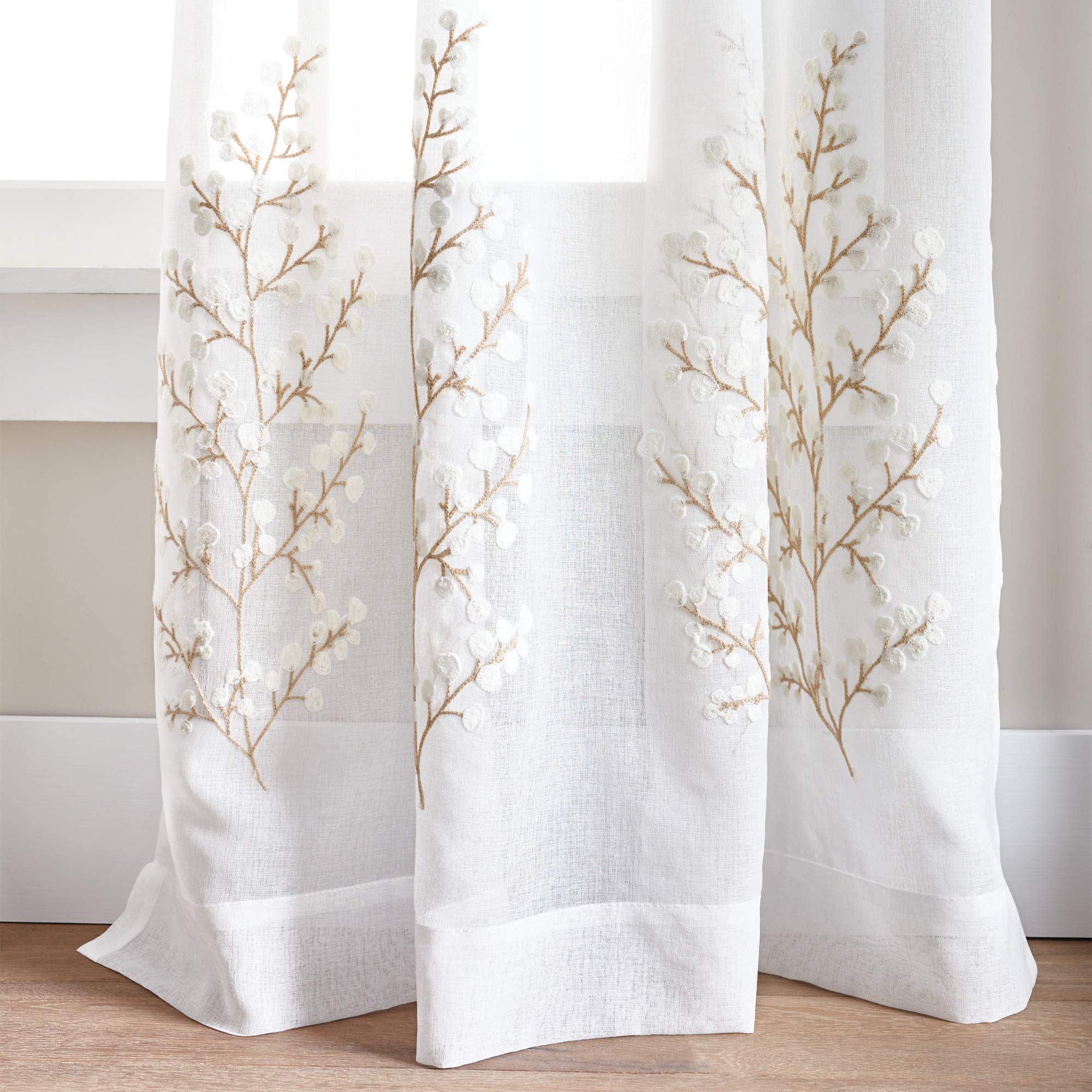 Martha Stewart Paire de Rideaux Transparents brodés Georgia - 241,3 cm - Ivoire
