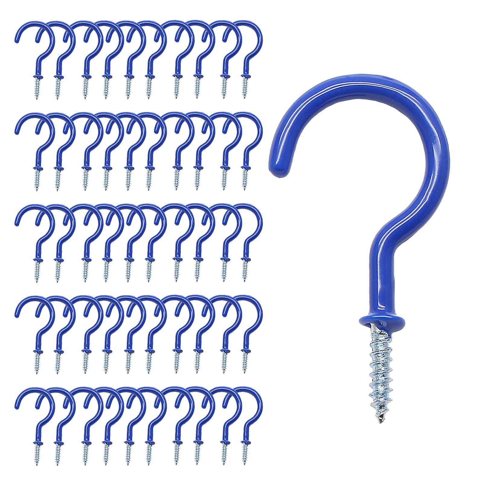 PHITUODA 50pcs 2.9 Inch Plant Hooks Cup Hooks, Ceiling Hooks Heavy Duty, C Hooks Screw for Hanging Plants Lights Mugs Wind Chimes Cups(Blue)