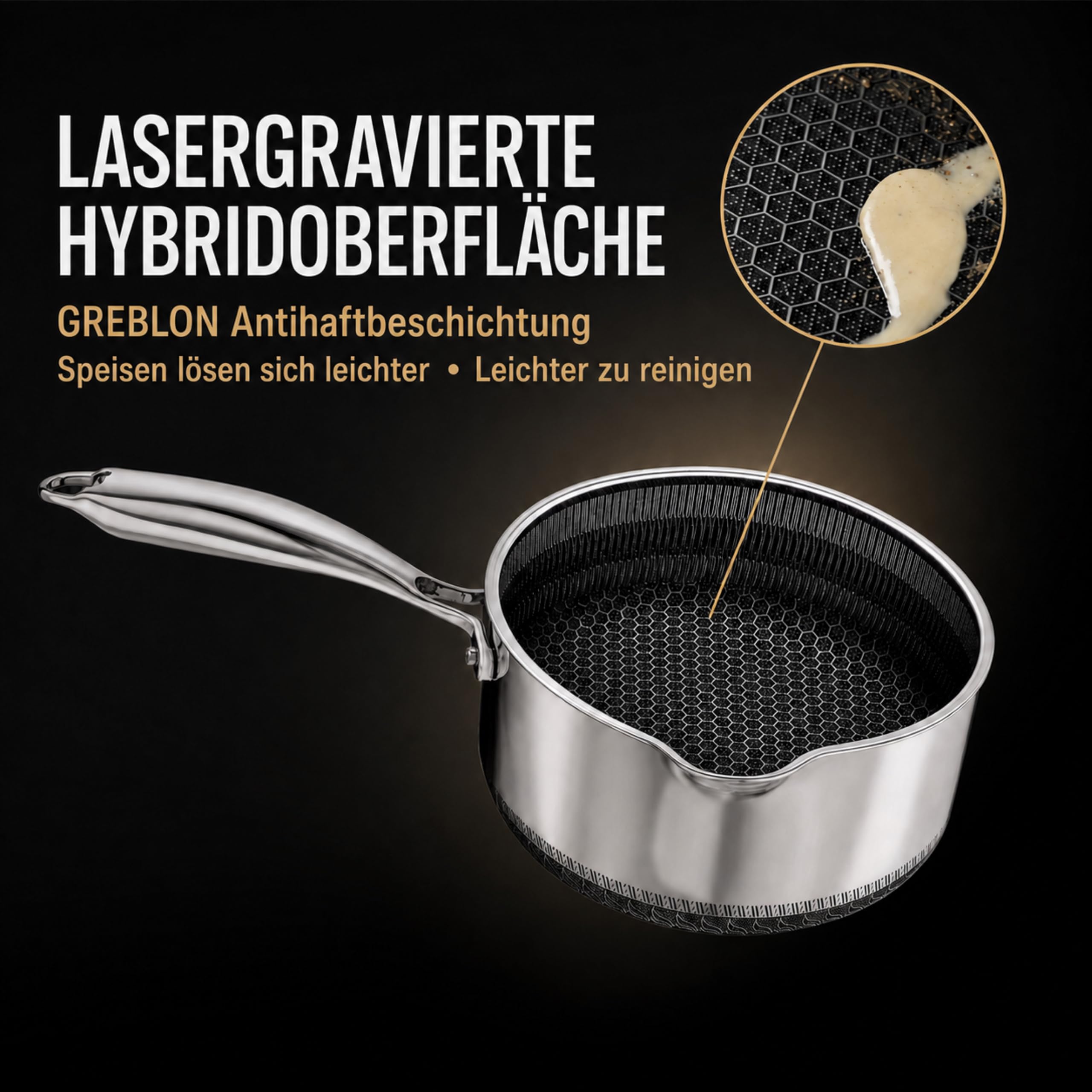 Stielkasserolle mit Deckel, 20 cm/2L, antihaftbeschichtet, für Induktion, Kochtopf mit Ausgießer, kühlbleibender Griff, kratzfest,