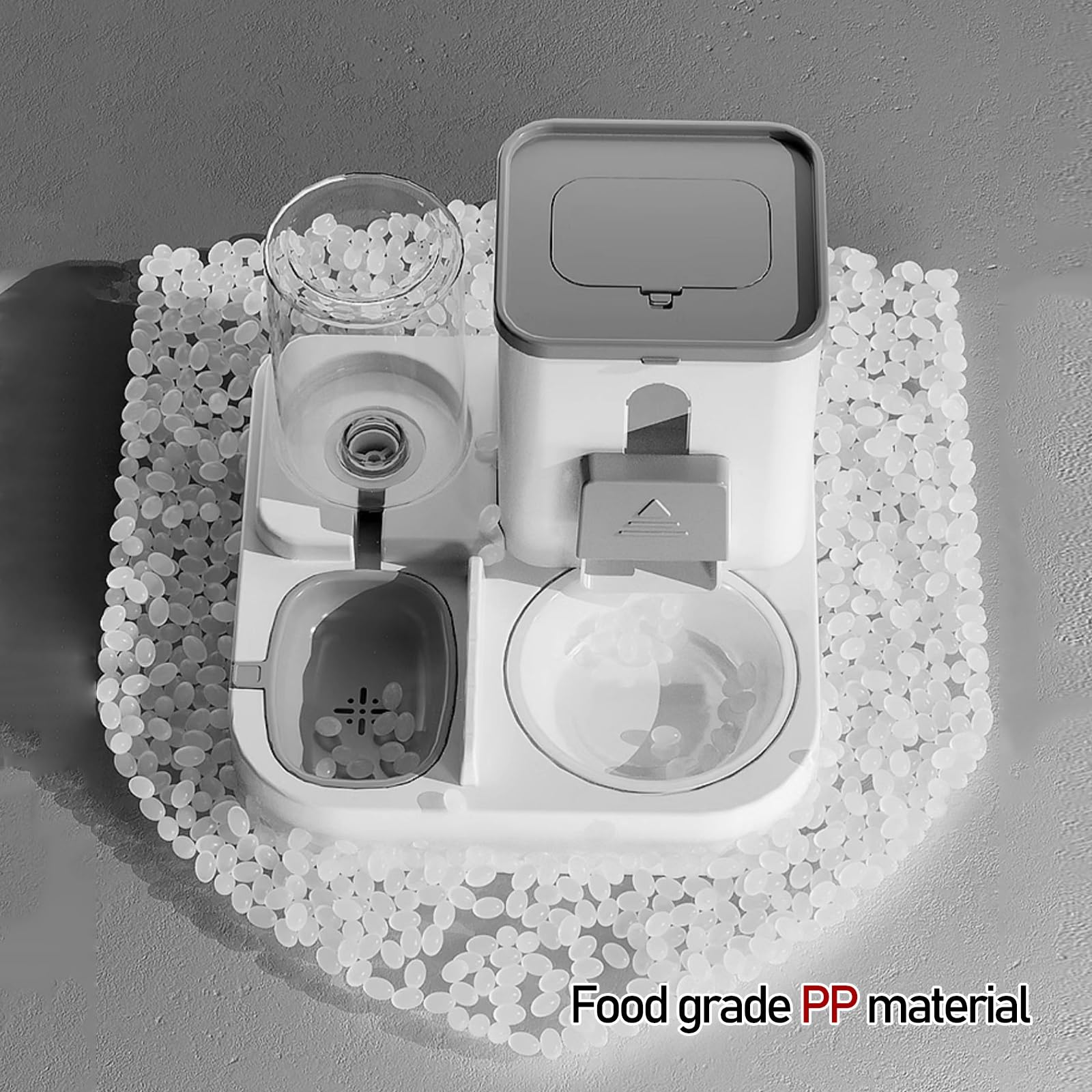 Comedero Gato - Comedero para Gatos con Cuenco de Cerámica, Comedero Perro Automatico para Gatos Pequeños y Medianos, Color Gris