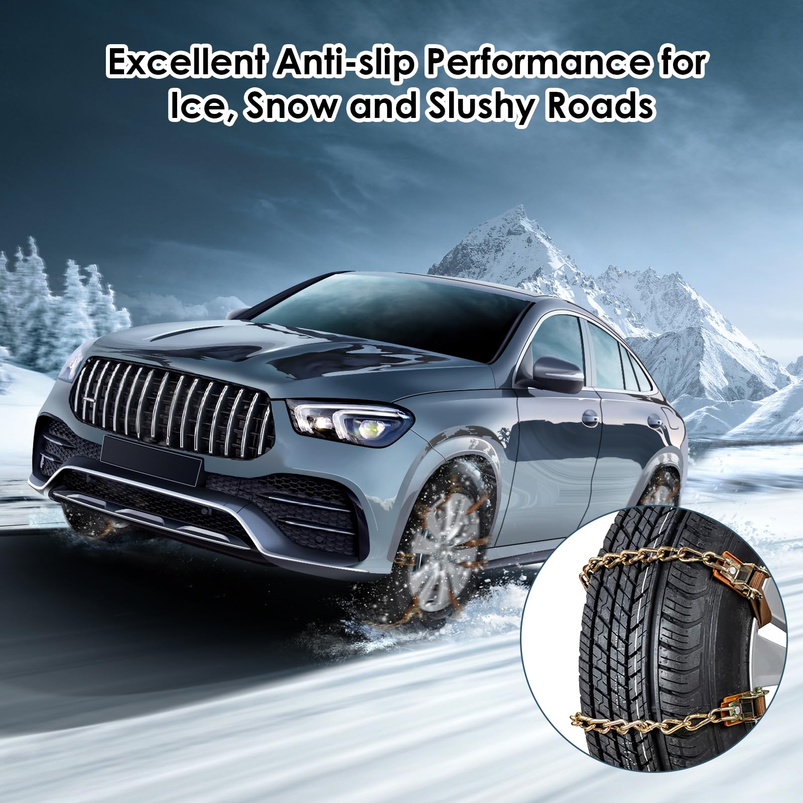 Schneeketten 8 PCS Universal Auto Reifen Ketten für Alle Fahrzeugtypen Unübertroffener Grip Einfache Installation Robust und Langlebig Schneeketten Einfach 165mm-275mm