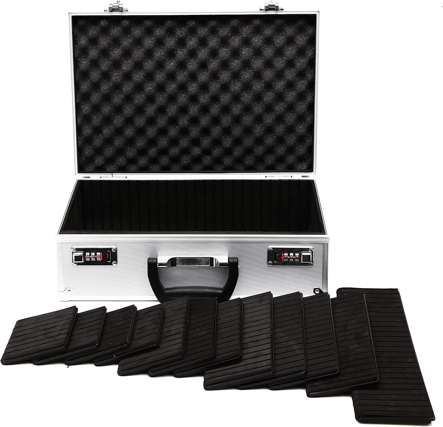 TC-A5 Silver Lockable Storage Case with Sliding Divider Walls for TCG, Deck Box, Card Games, MTG, Magic, FaB, YGO, PTCG, Dominion, Board Games