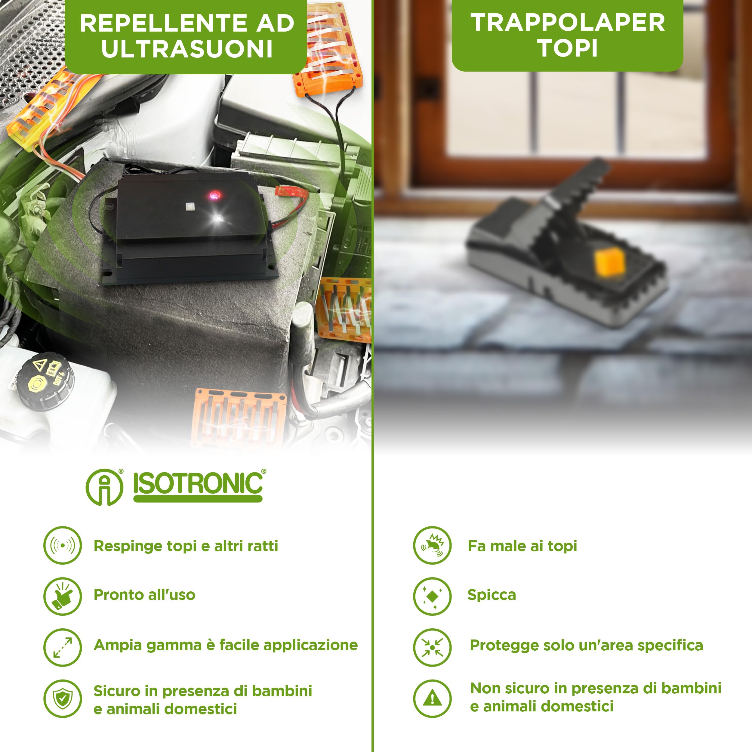 ISOTRONIC repellente martore auto 12V alta tensione LED ultrasuoni impermeabile CAN-BUS 2 pezzi efficace difesa stop roditori vano motore sicurezza protezione veicolo professionale