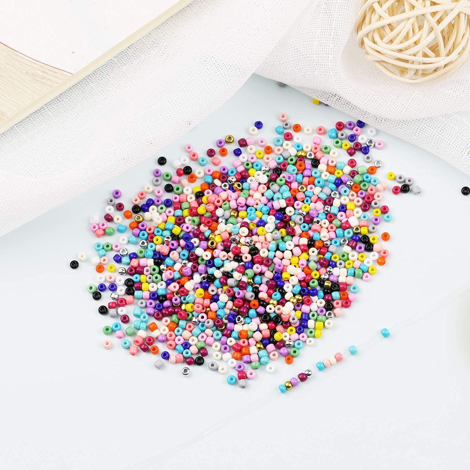 Tibaoffy Perline Di Vetro 3mm Per Gioielli Fai Da Te – 24 Colori Assortiti Con Scatola Organizer, 14400 Pezzi + Accessori - 5