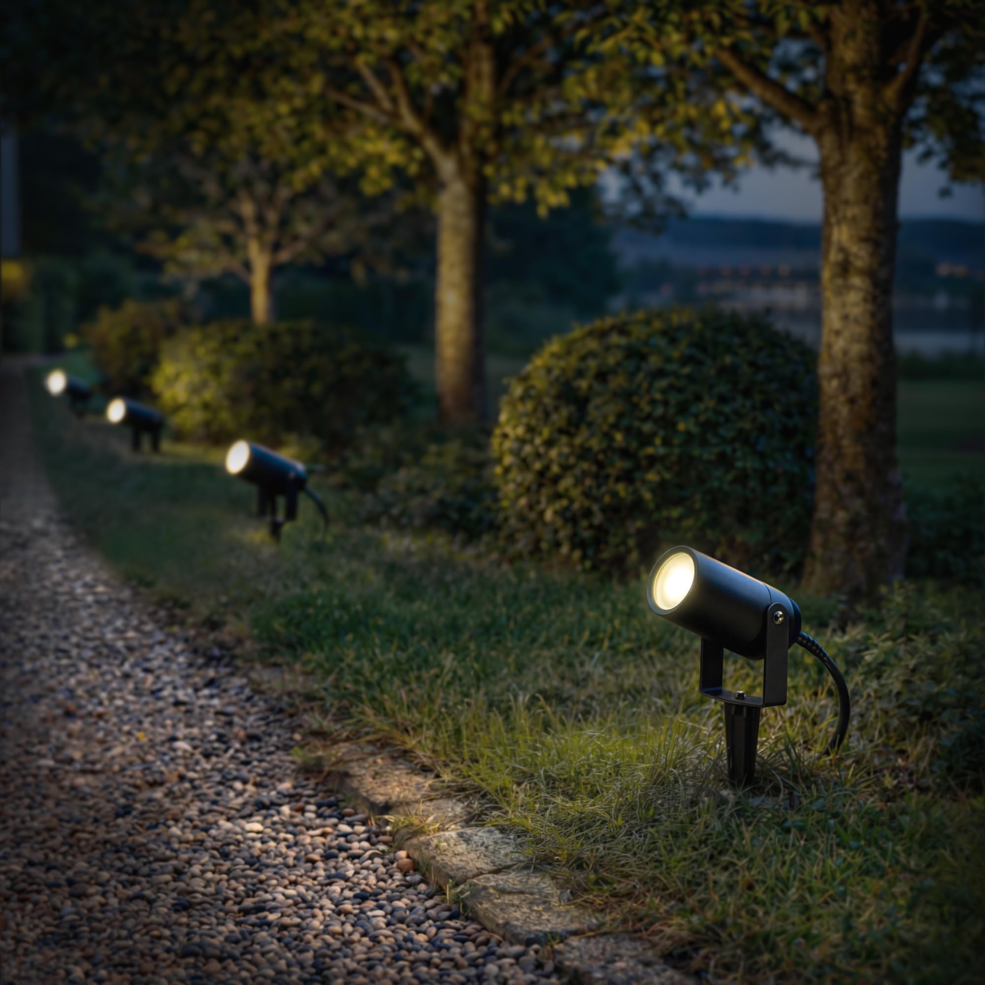 SSC-LUXon 4x KALOA Gartenstrahler mit GU10 Fassung schwenkbar - indirekte Gartenlampe IP44 mit Erdspieß & Kabel für den Direktanschluss an 230V
