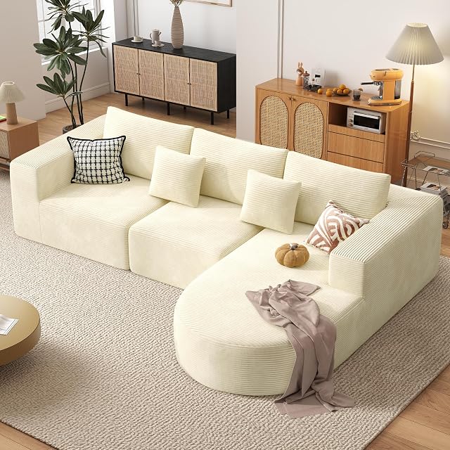 104" Modular Sectional Sofa Couches, Cloud Couches for Living Room, Boneless Sofa with Deep Seat,L-Shape Couch with Right Chaise,No Assembly Required,Beige
