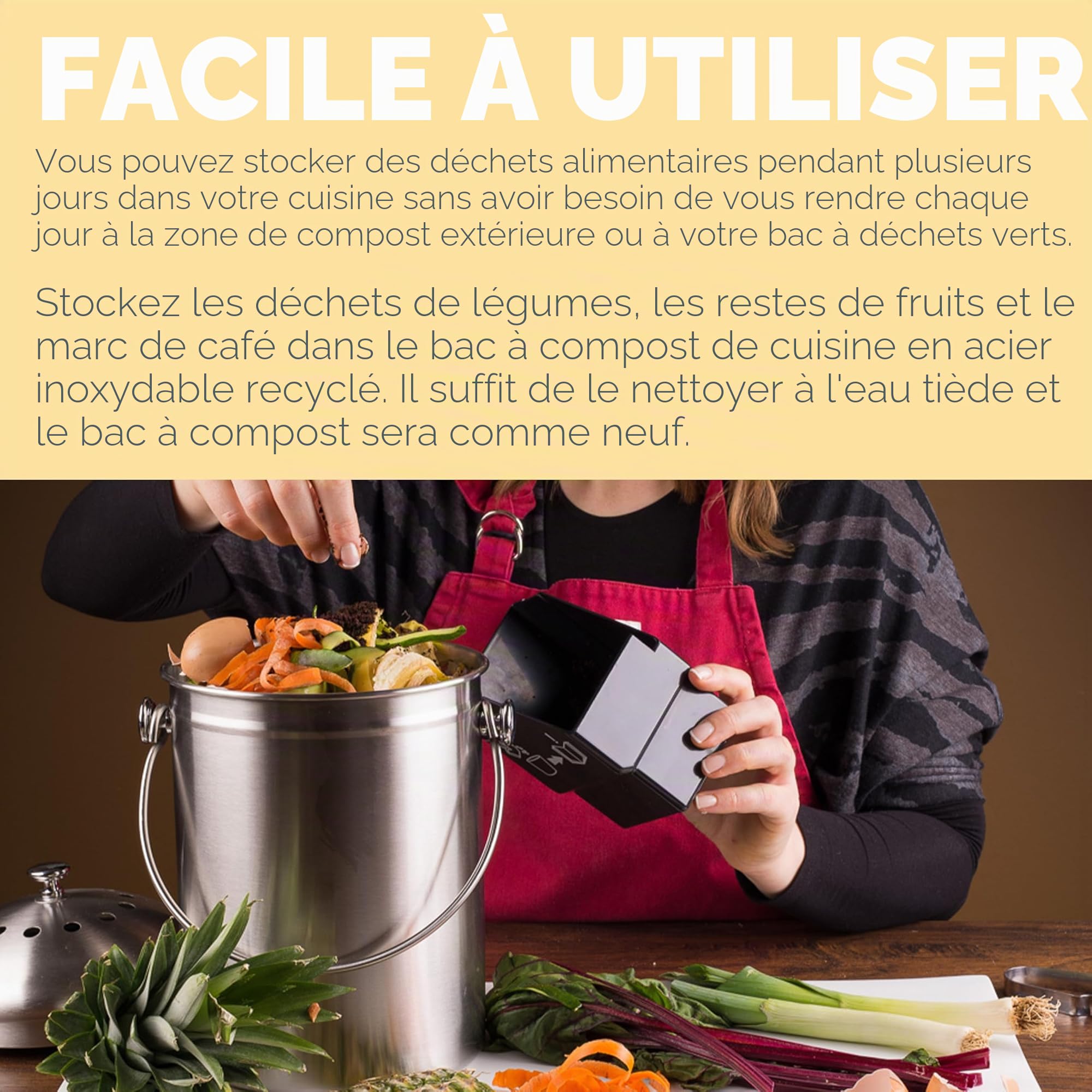 Epica Poubelle à Compost en Acier Inoxydable 3,8 l