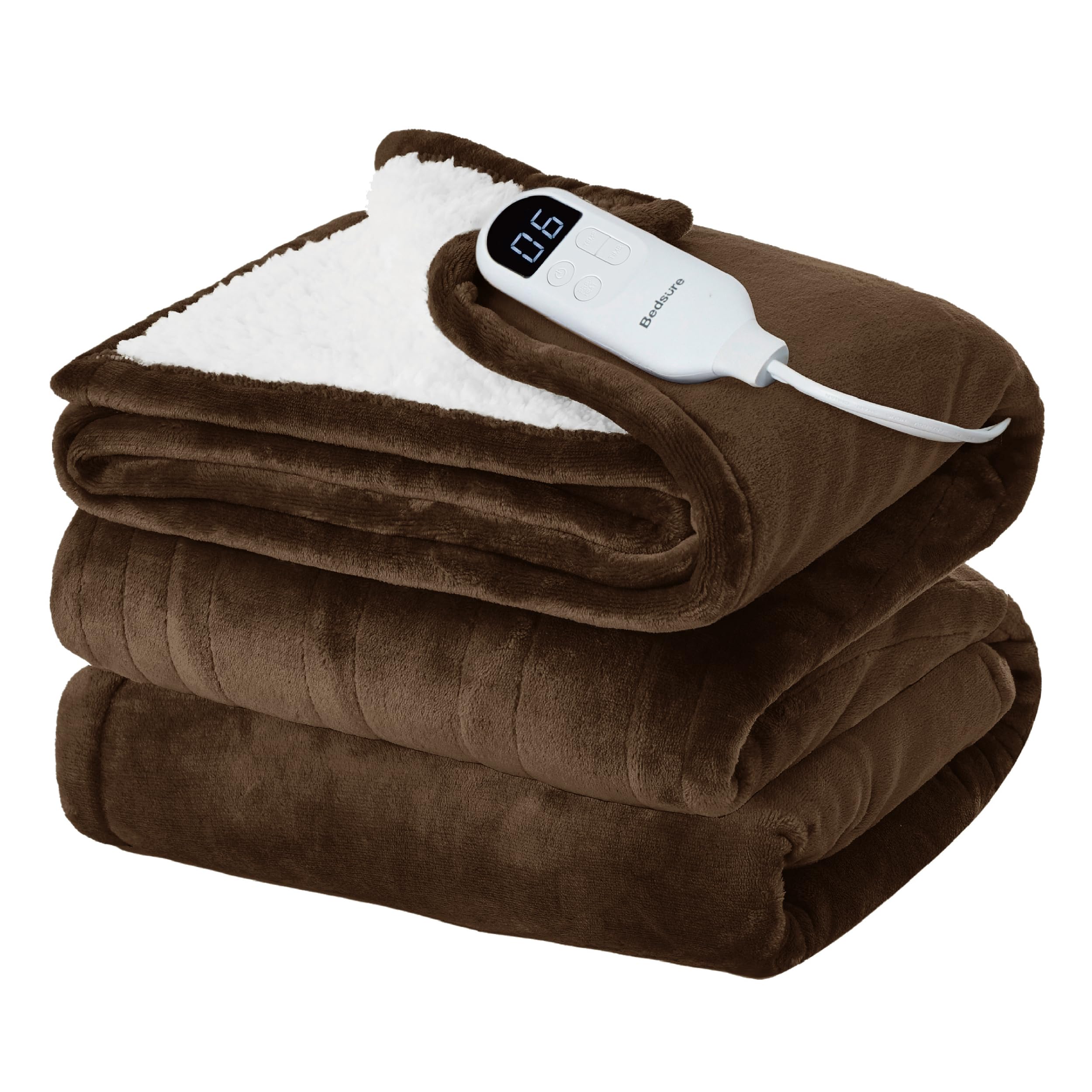 Bedsure Heated Blanket Full Size, Electric Blanket with Preheat, Brown