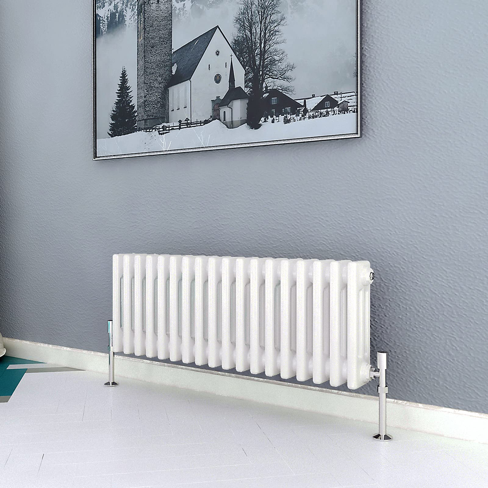 Acezanbleā£3 Column Radiator, Horizontal 300mm White Wide Low Cast Iron Style Radiator Centre Heating for Window Hallway